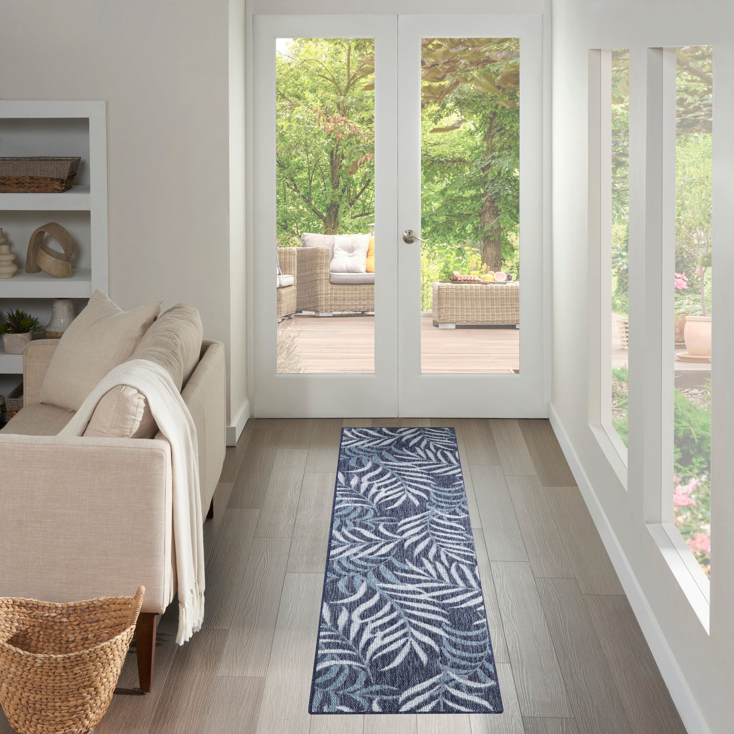 Nourison Garden Oasis 2' x 6' Navy Tropical Rug