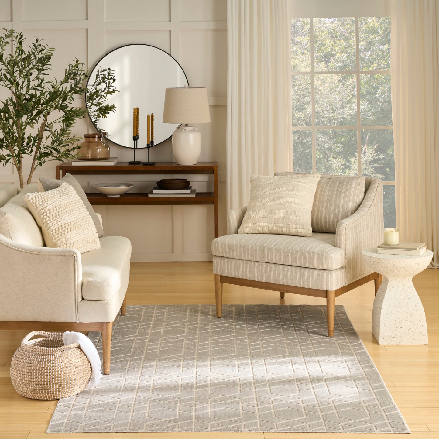 Nourison Washable Charm 5' x 7' Silver Ivory Modern Indoor Rug