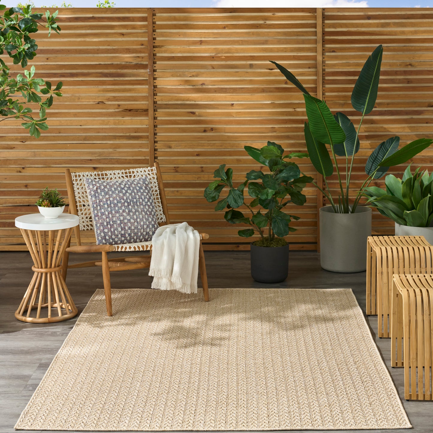 Nourison Tulum 4' x 6' Cream Outdoor Rug