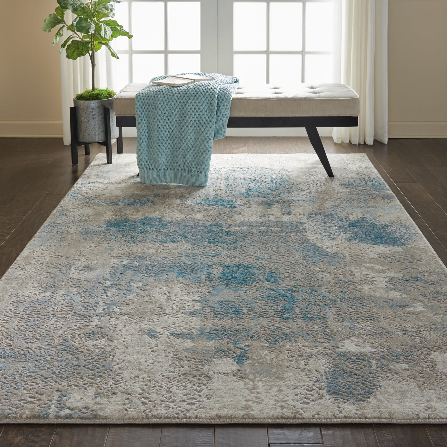 Nourison Karma 3'9" x 5'9" Ivory/Light Blue Vintage Indoor Rug