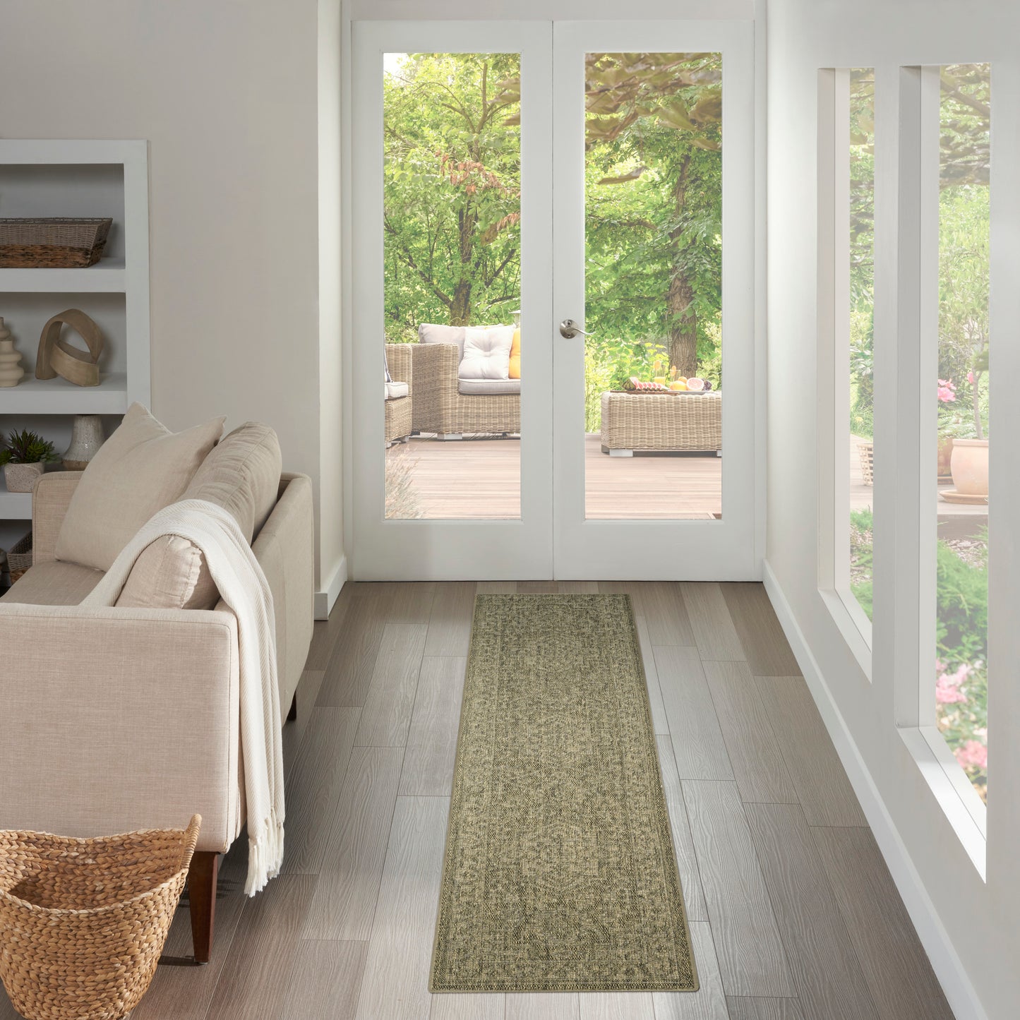 Nourison Tulum 2'2" x 10' Olive Outdoor Rug