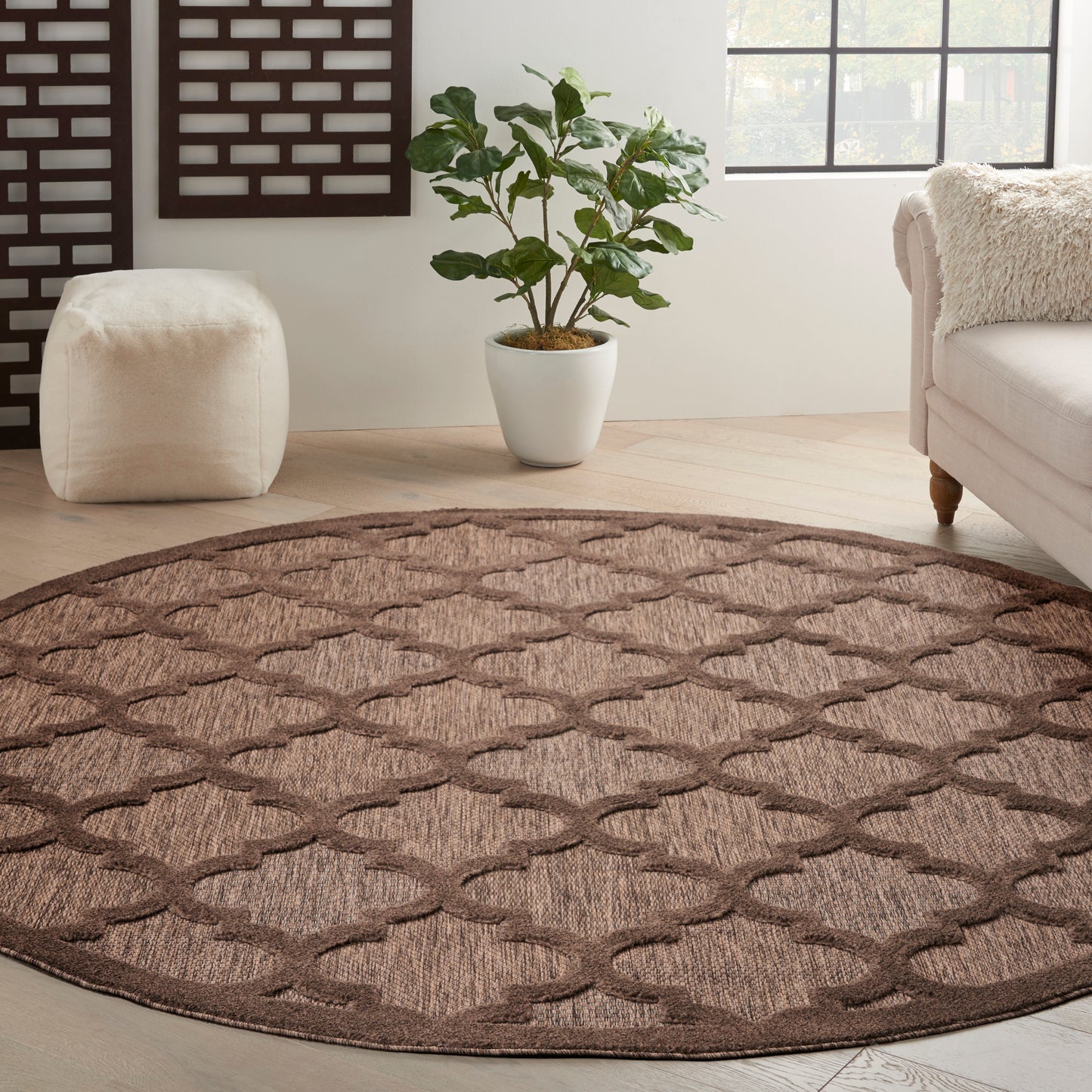 Nourison Easy Care 6' x Round Brown Modern Rug