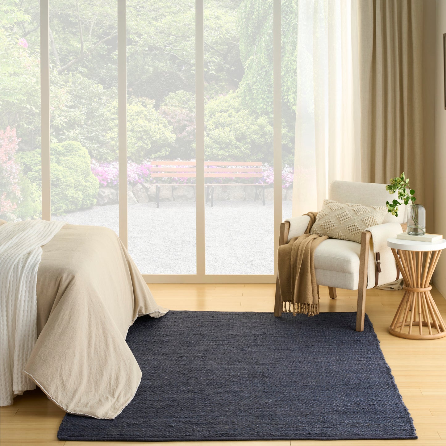 Nourison Natural Jute 9' x 12' Navy Farmhouse Indoor Rug