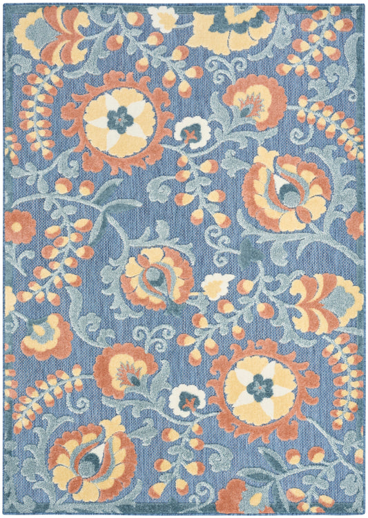 Nourison Aloha 7'10" x 10'6" Blue Rose Farmhouse Rug