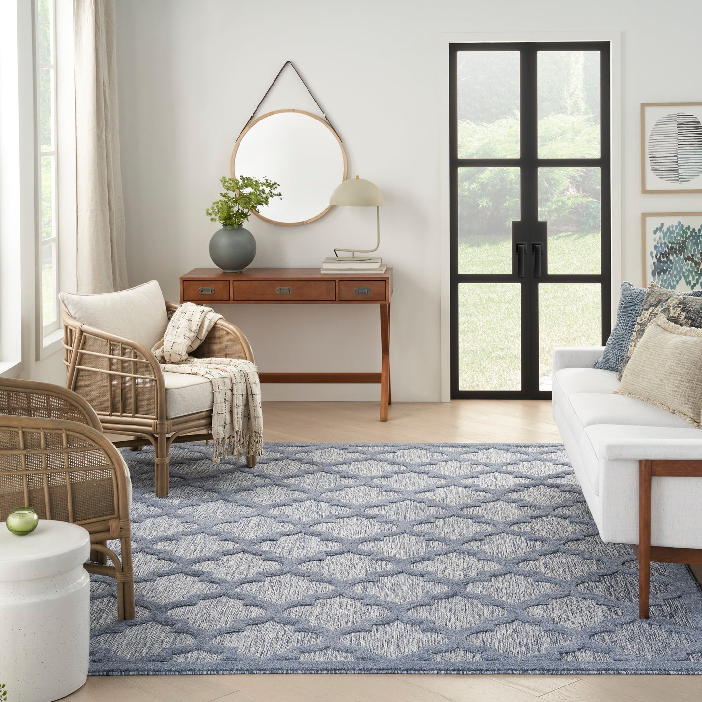 Nourison Easy Care 9' x 12' Denim Blue Modern Rug