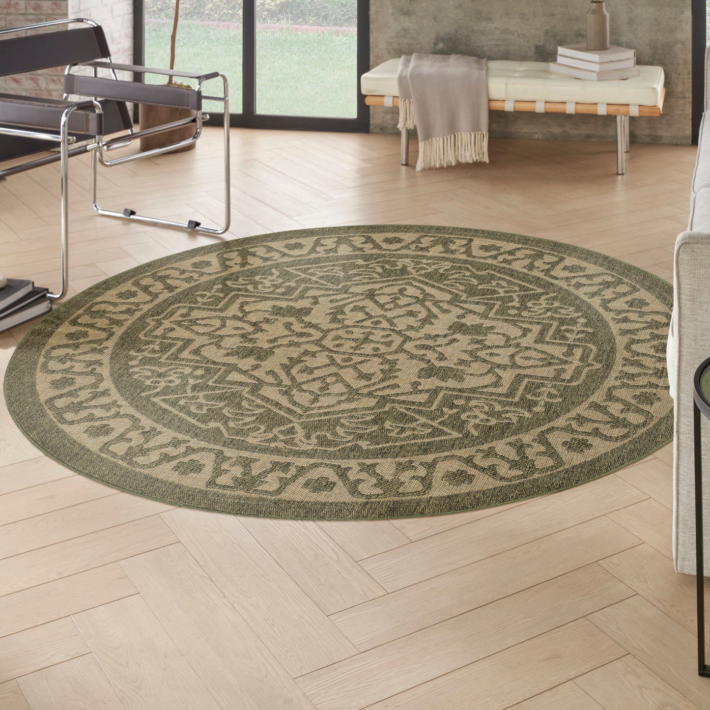 Nourison Tulum 8' x Round Olive Outdoor Rug