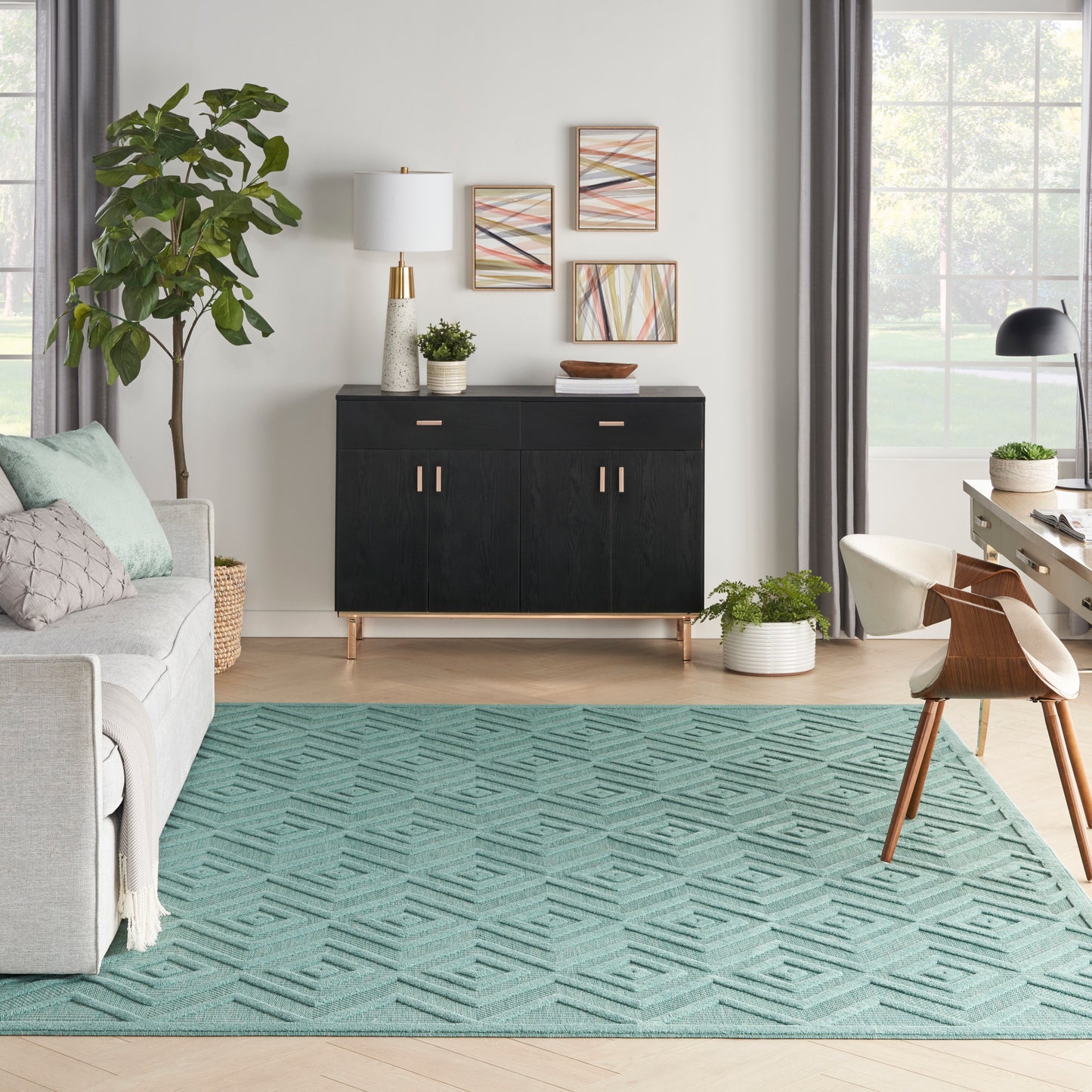 Nourison Versatile 9' x 12' Aqua Teal Modern Rug
