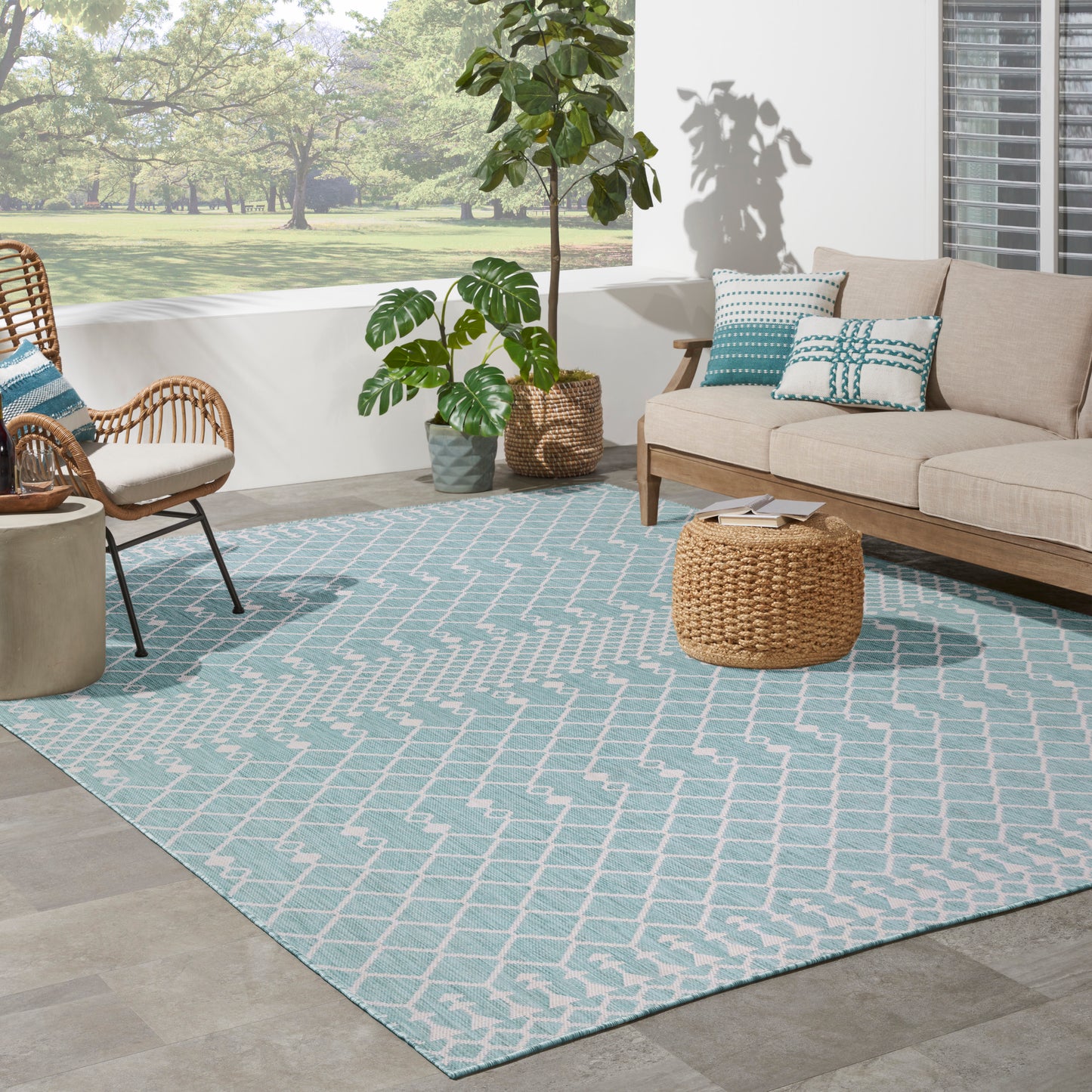 Nourison Positano 10' x 14' Aqua Modern Rug
