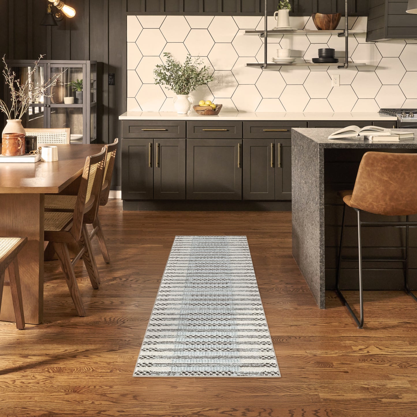 Nourison Nordic 2' x 6' Ivory Blue Modern Indoor Rug