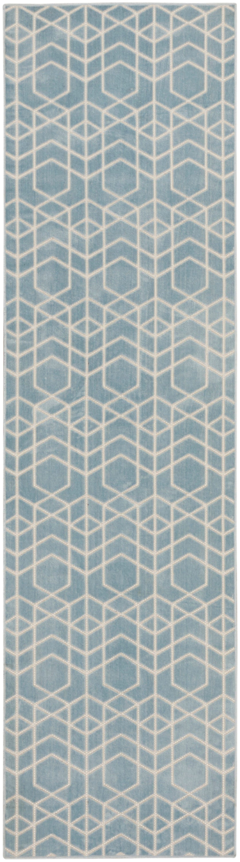 Nourison Washable Charm 2' x 6' Blue Ivory Modern Indoor Rug