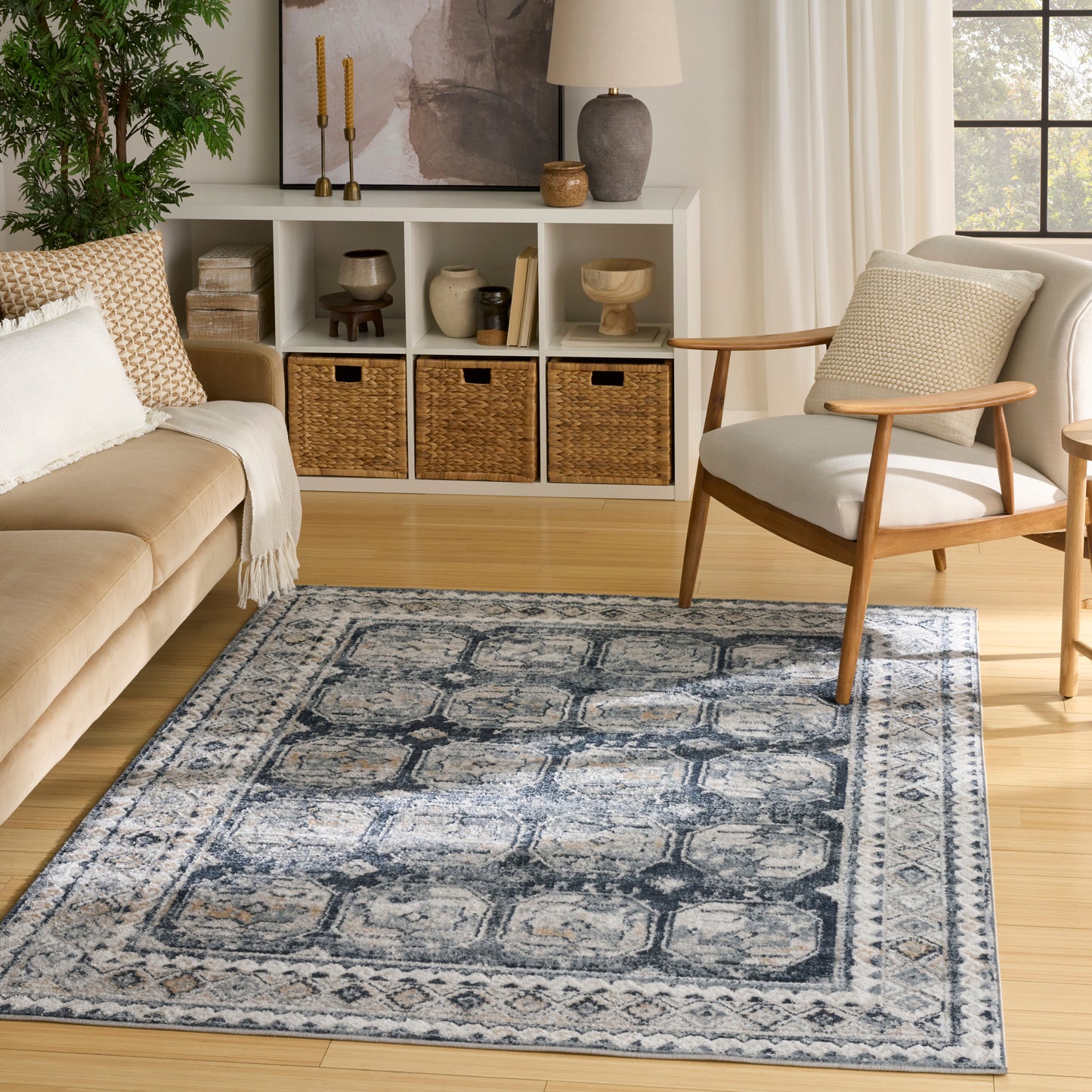 Nourison Dekor 5'3" x 7' Grey Navy Vintage Indoor Rug
