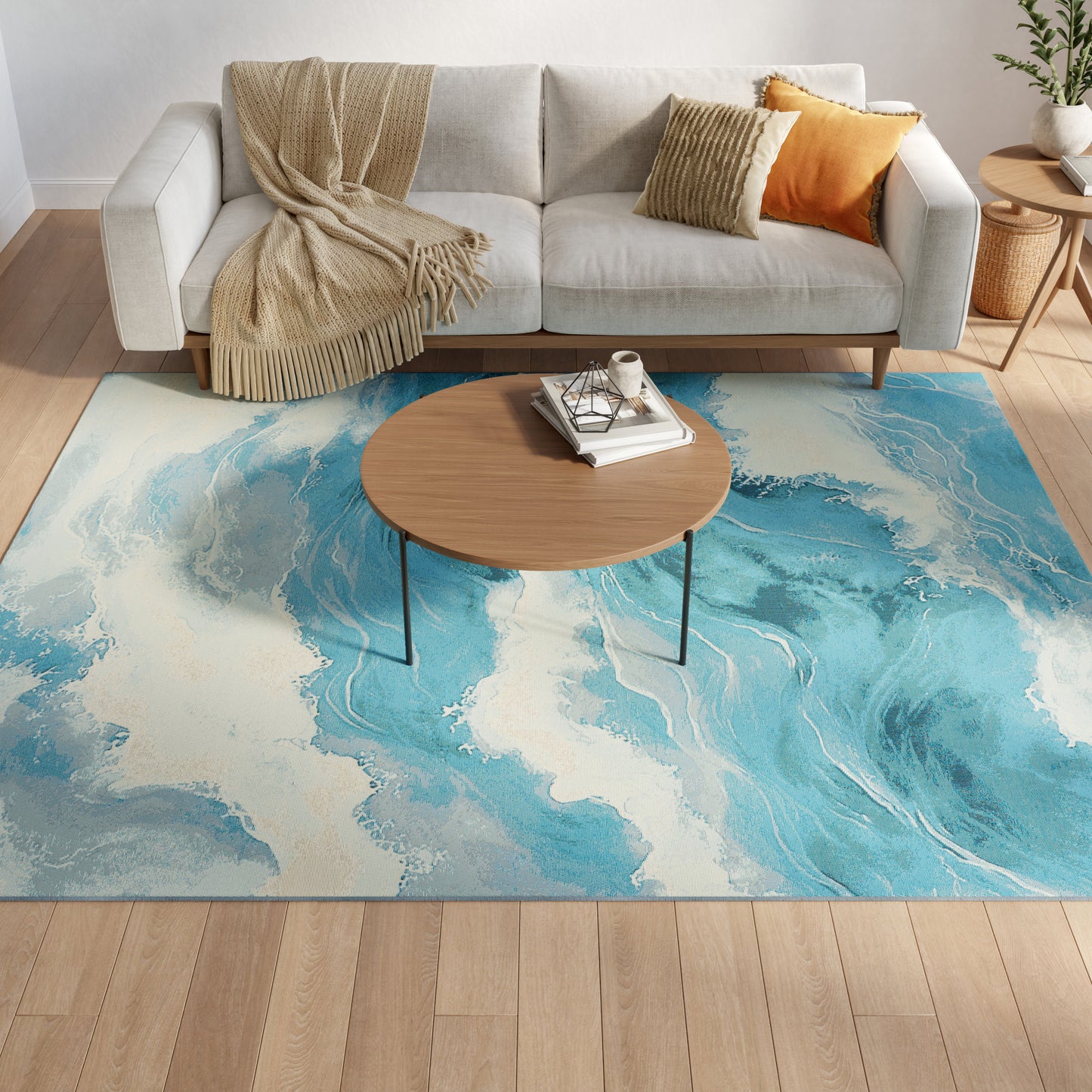 Nourison Color Splash 5'3" x 7'3" Ivory Blue Coastal, Nautical & Beach Rug