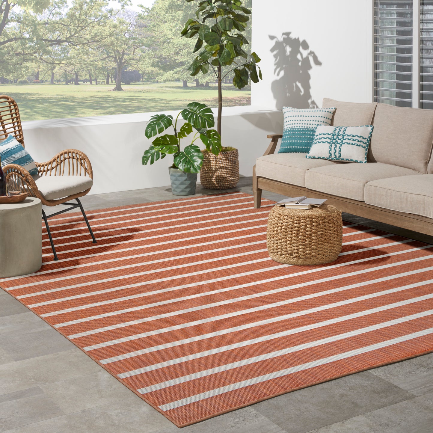 Nourison Positano 10' x 14' Terracotta Ivory Modern Rug