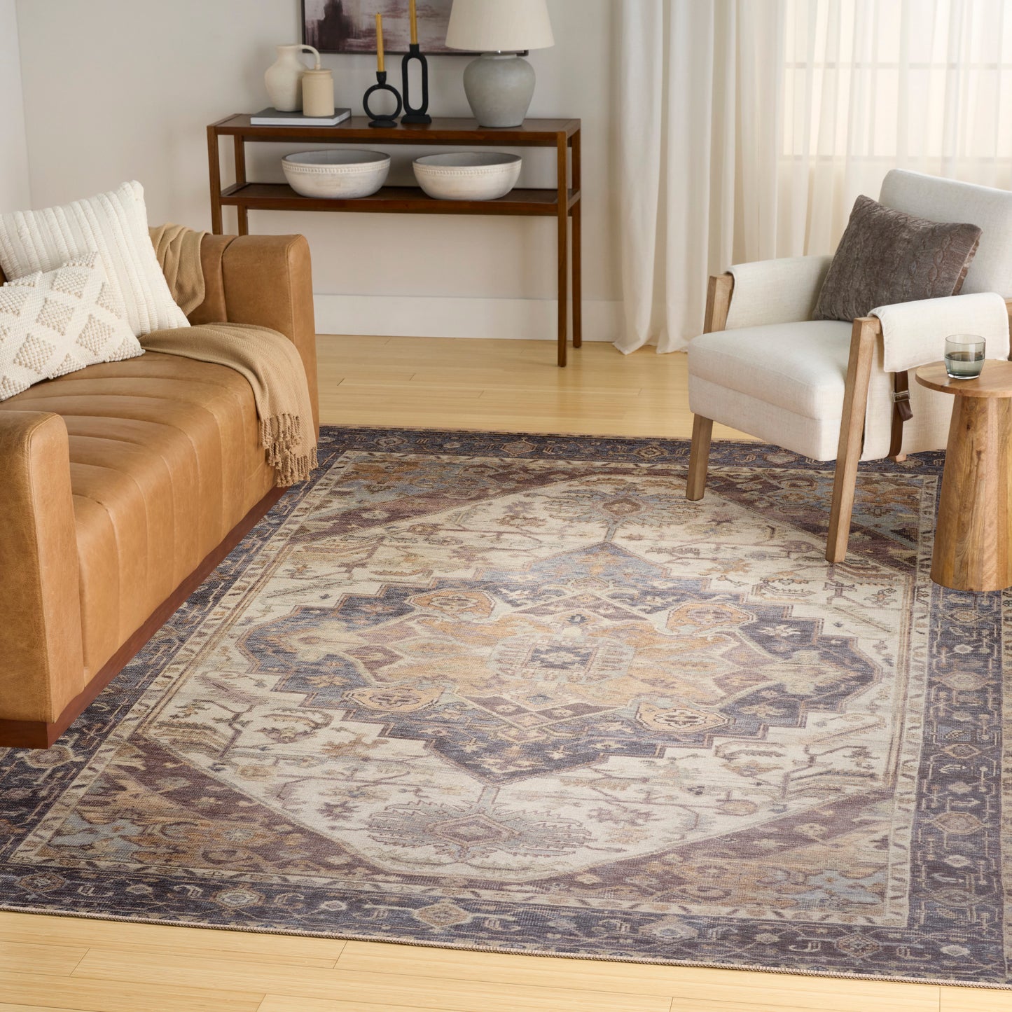 Nourison Vintage Washables 9' x 12' Ivory Purple Vintage Indoor Rug