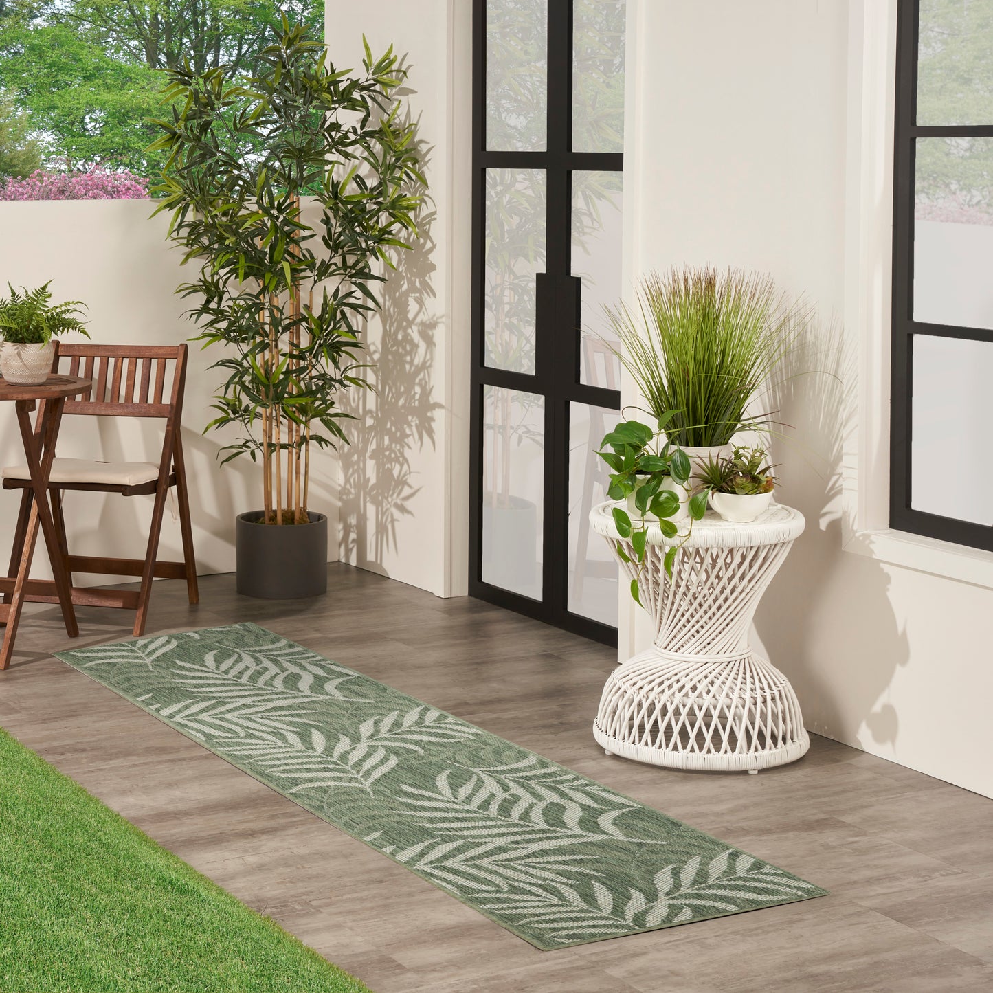 Nourison Garden Oasis 2' x 6' Green Ivory Tropical Rug