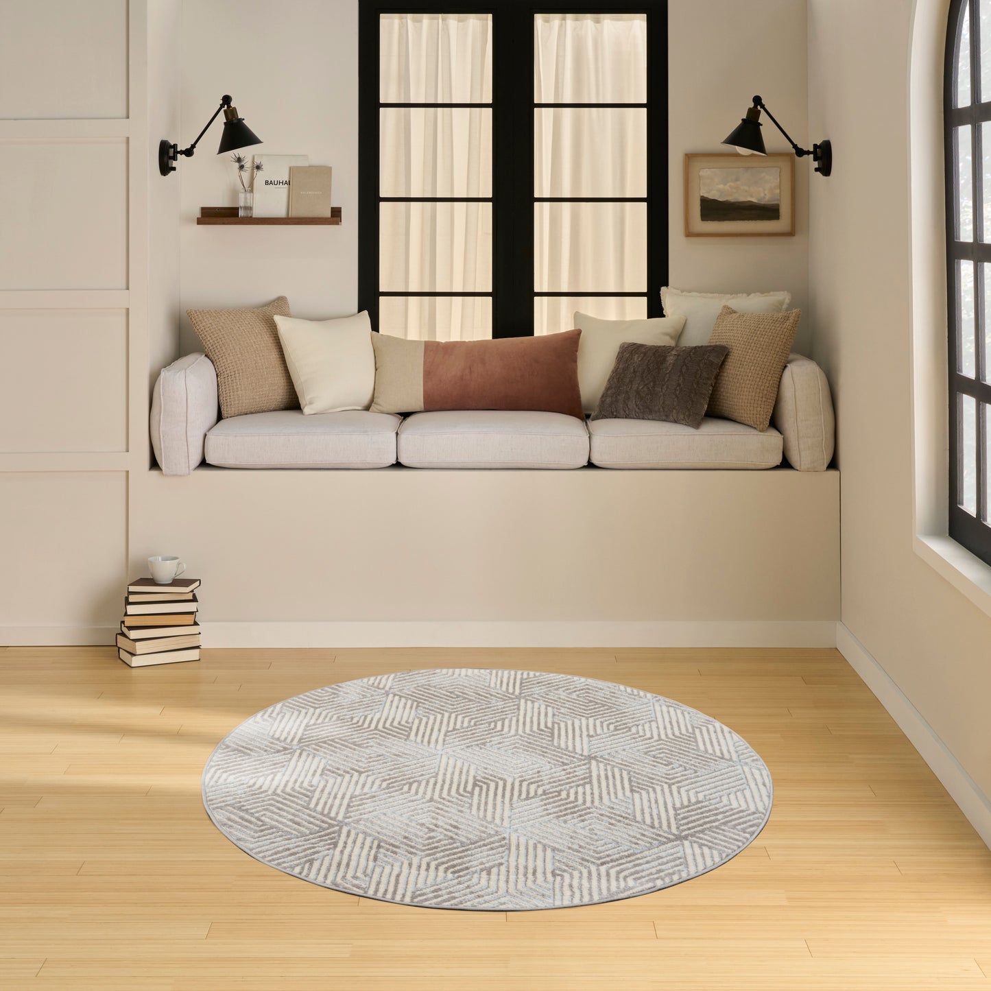 Nourison Grafix 5'3" x Round Grey Modern Indoor Rug