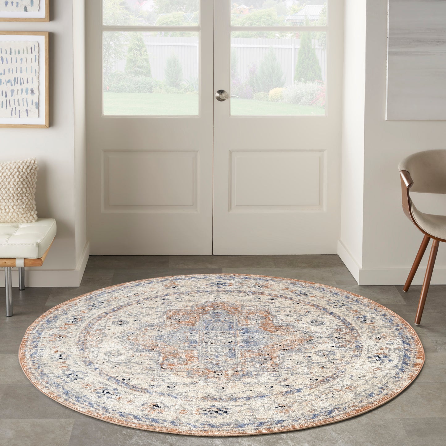 Nourison Nourison Essentials Persian 6' x Round Beige Blue Vintage Rug