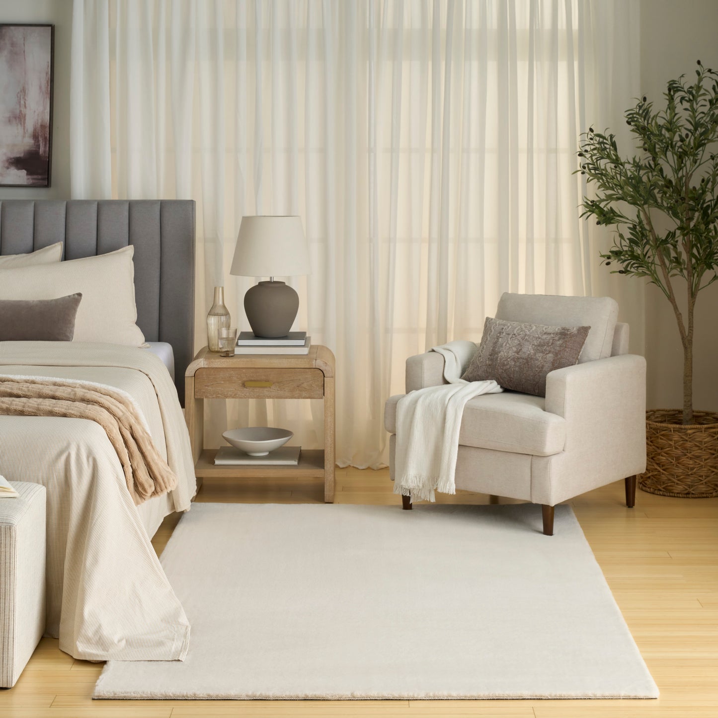 Nourison Soft Plush Rabbit Fur 5' x 7' Beige Contemporary Indoor Rug