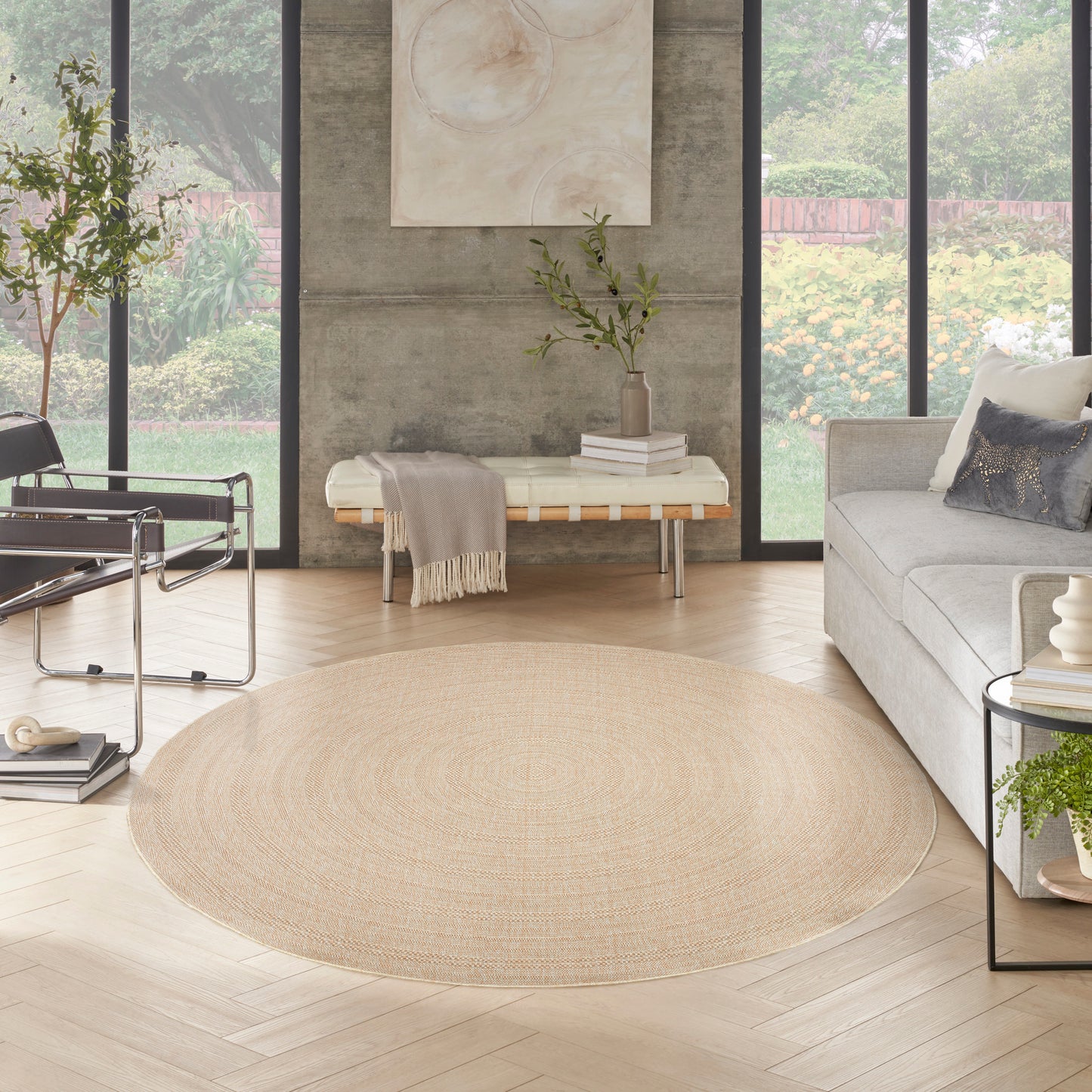 Nourison Tulum 8' x Round Cream Outdoor Rug