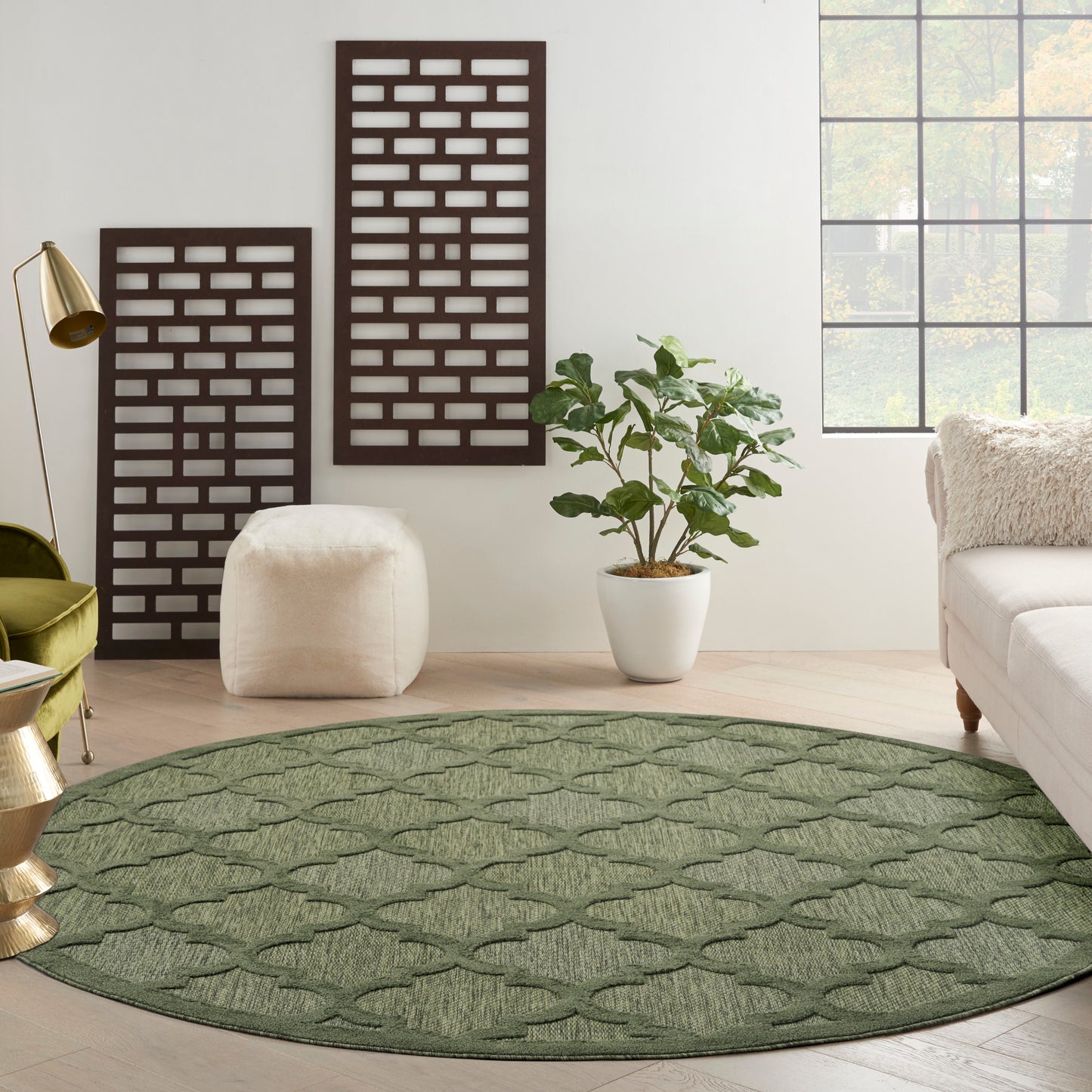 Nourison Easy Care 6' x Round Green Modern Rug
