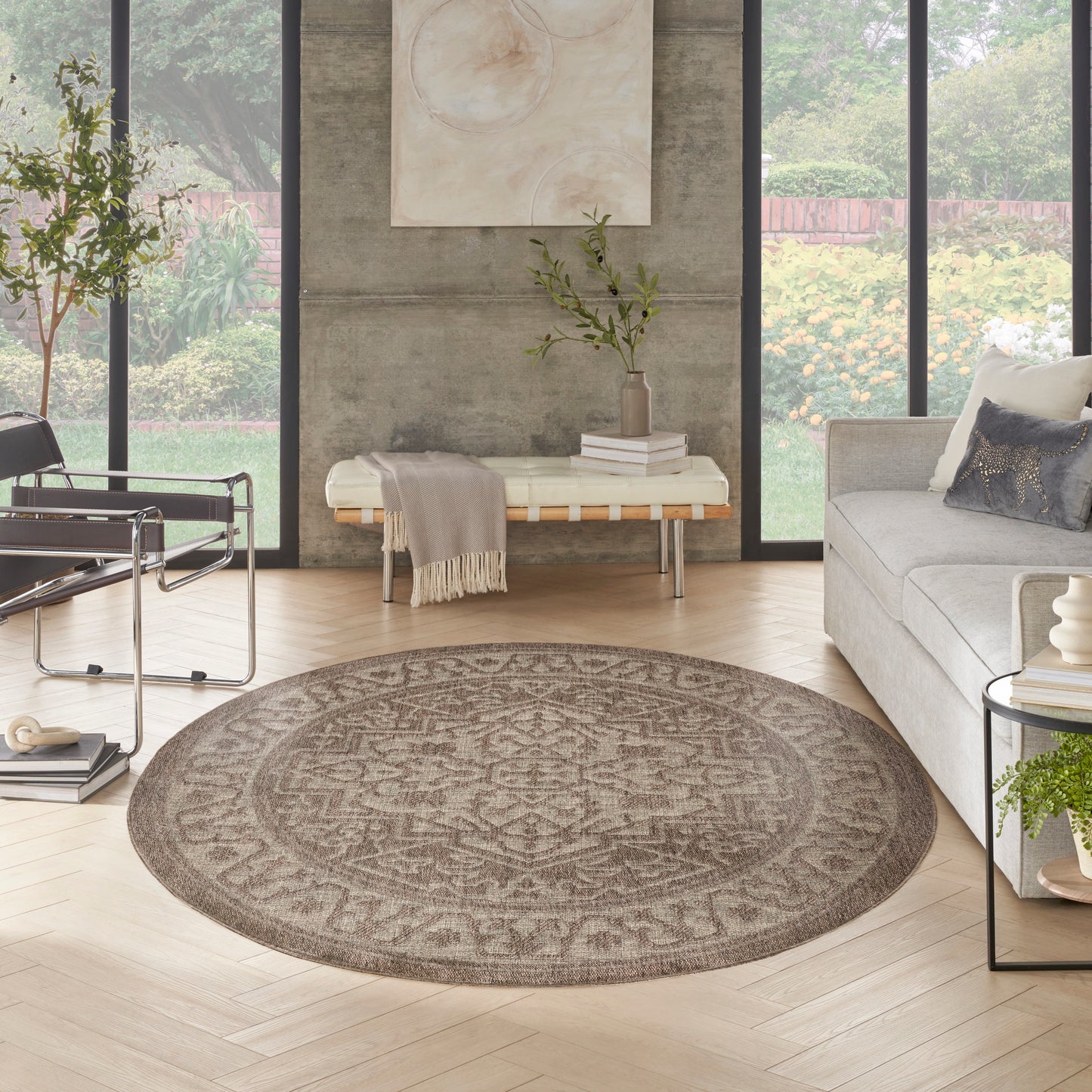Nourison Tulum 8' x Round Brown Outdoor Rug