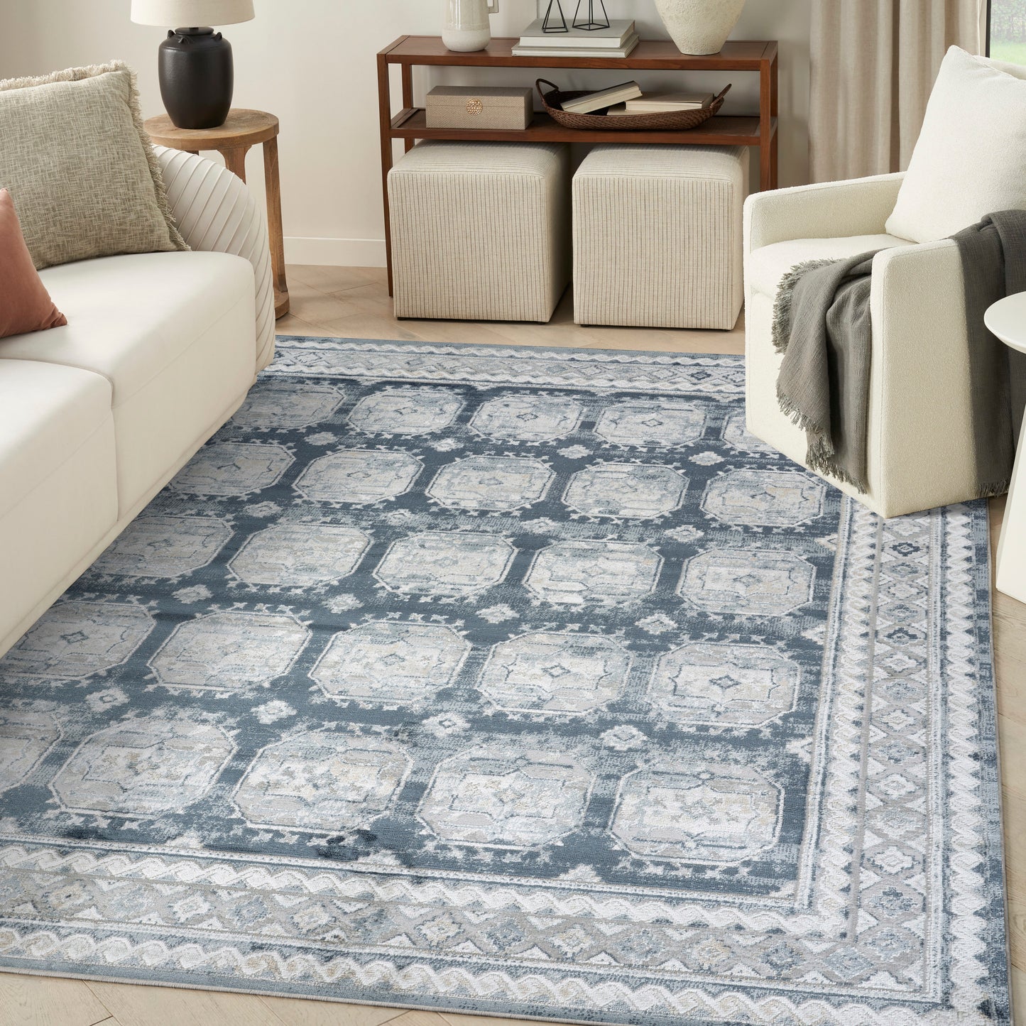 Nourison Dekor 7'10" x 9'10" Grey Navy Vintage Indoor Rug