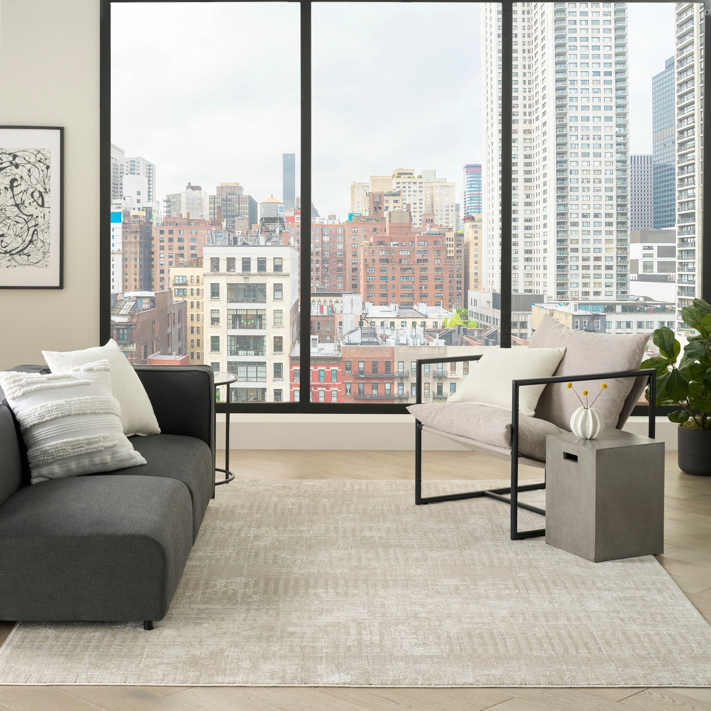 DKNY Grand Street 9' x 12' Ivory Beige Modern Indoor Rug