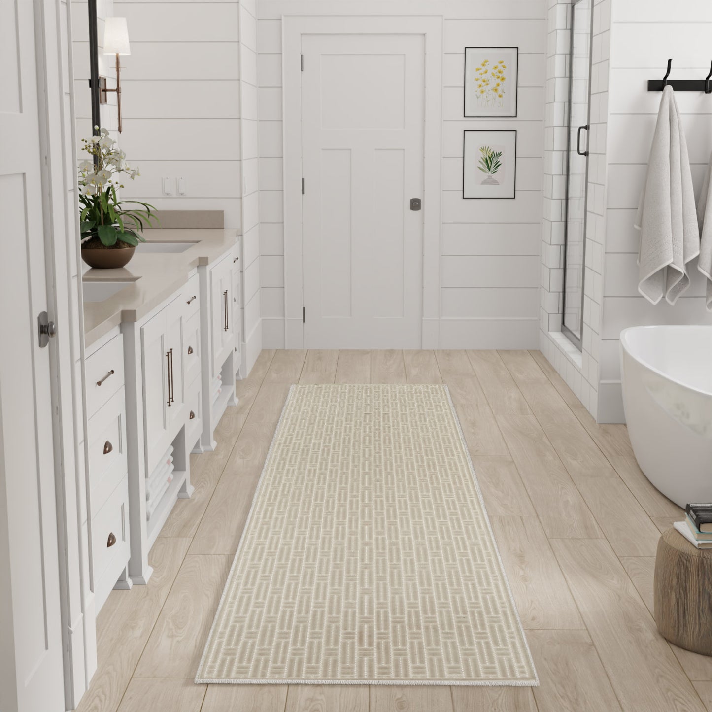 Nourison Washable Charm 2' x 6' Silver Ivory Modern Indoor Rug