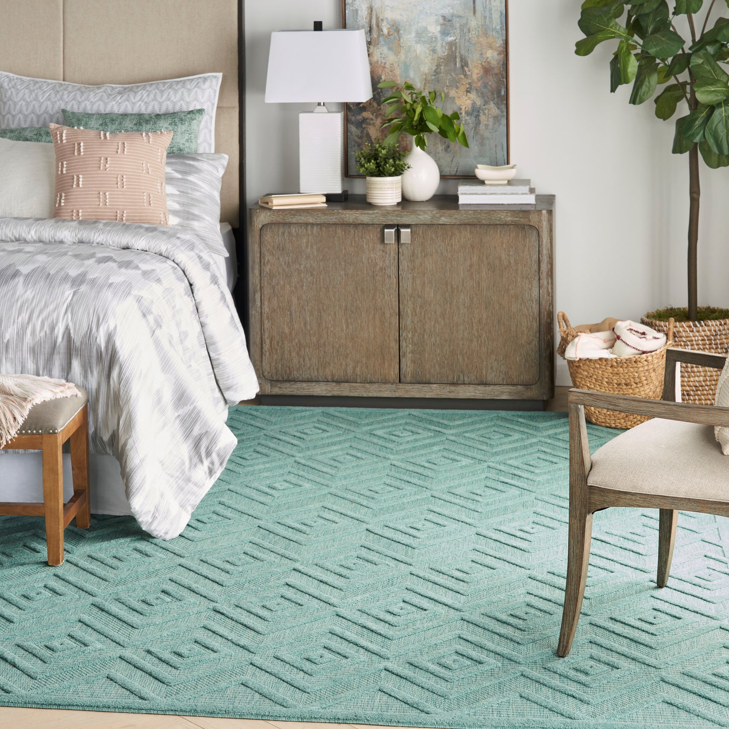 Nourison Versatile 9' x 12' Aqua Teal Modern Rug