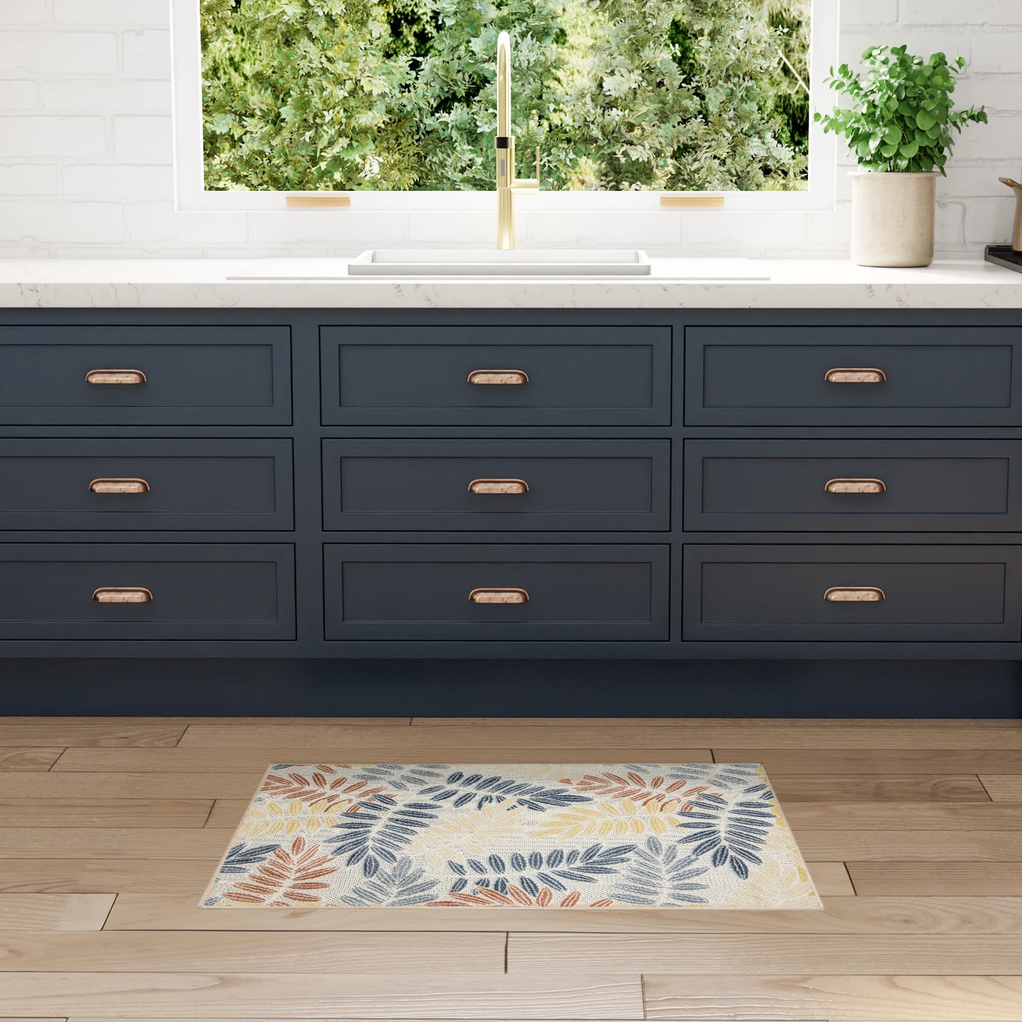 Nourison Aloha 2'8" x 4' Ivory Blue Modern Rug