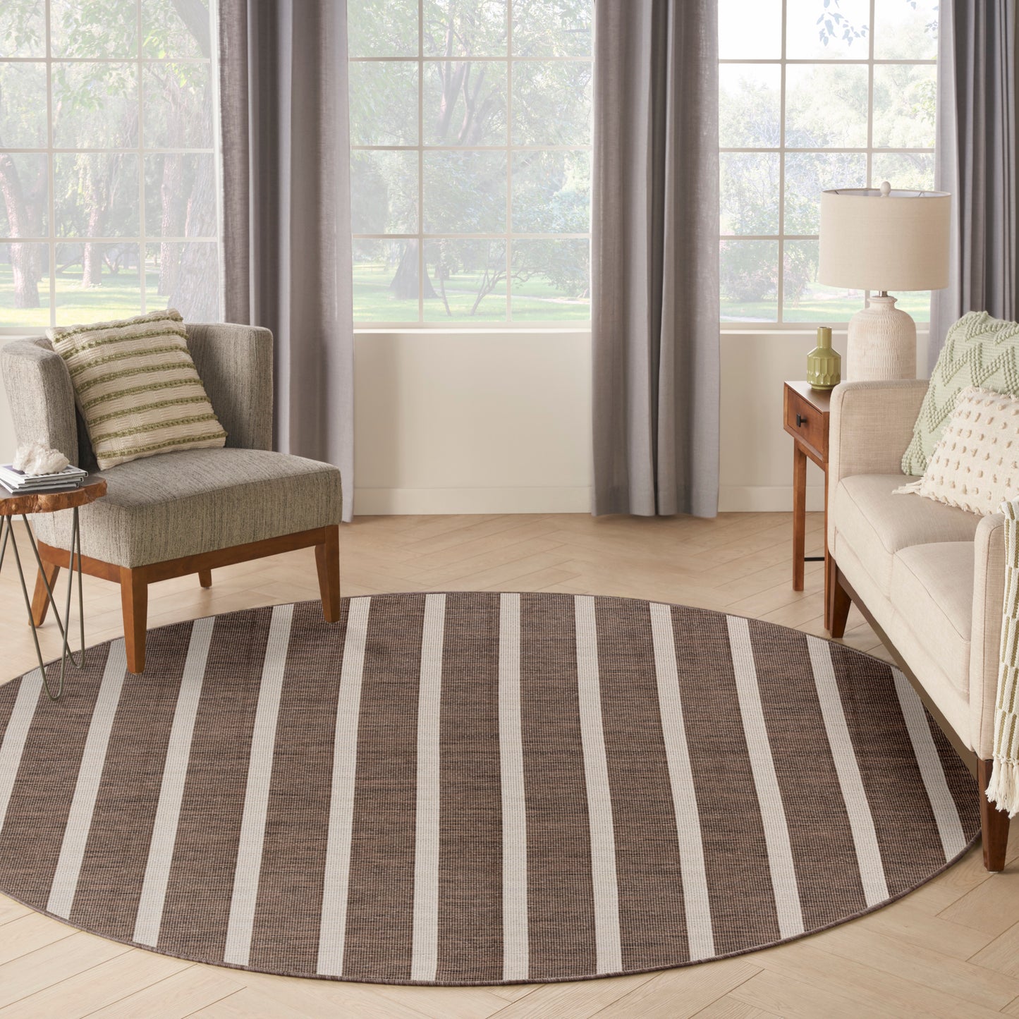 Nourison Positano 6' x Round Natural Ivory Modern Rug
