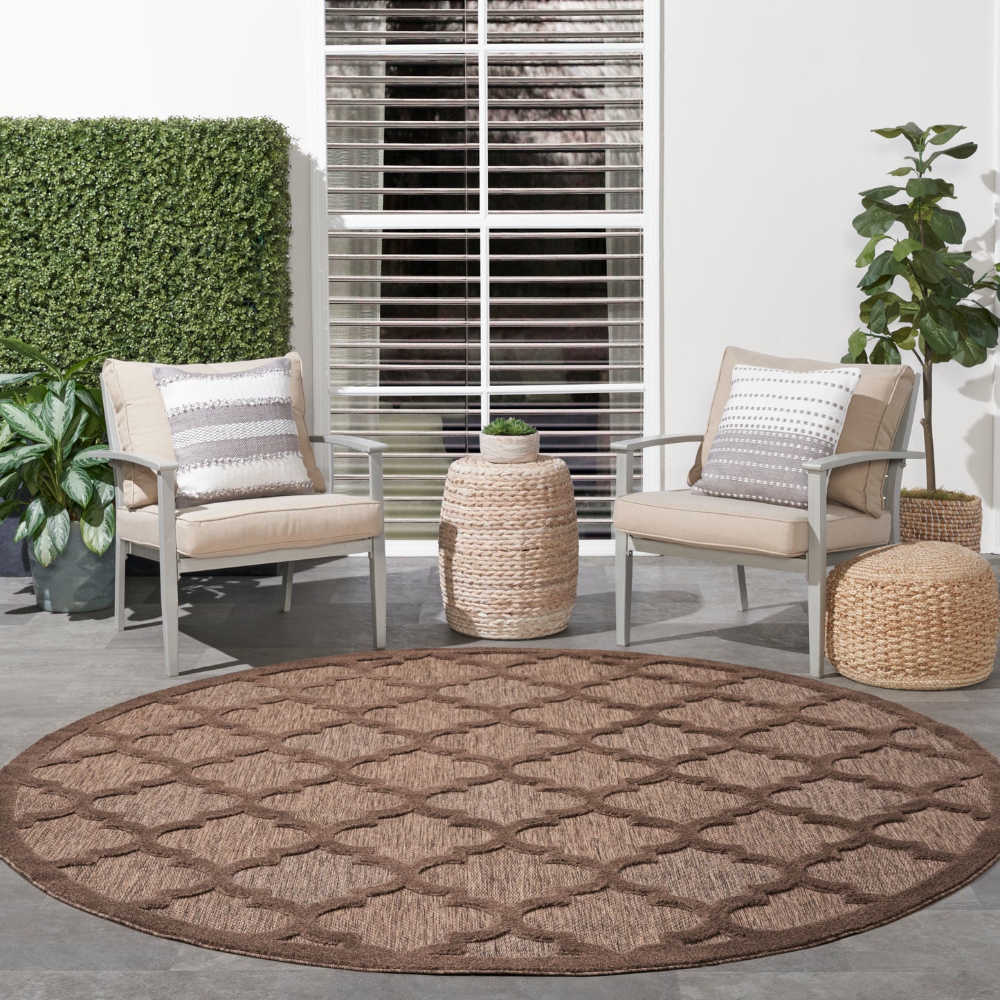Nourison Easy Care 6' x Round Brown Modern Rug