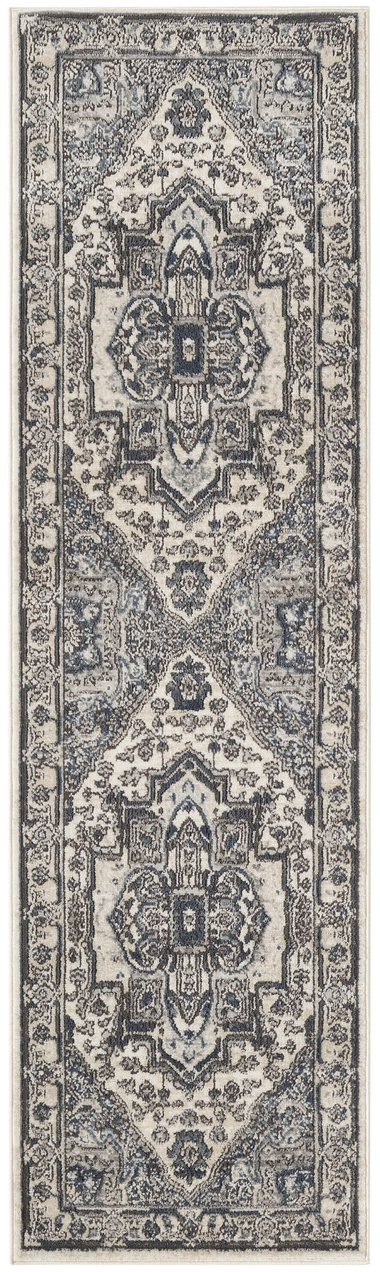 Nourison Quarry 2'2" x 7'6 Ivory Navy Vintage Indoor Rug
