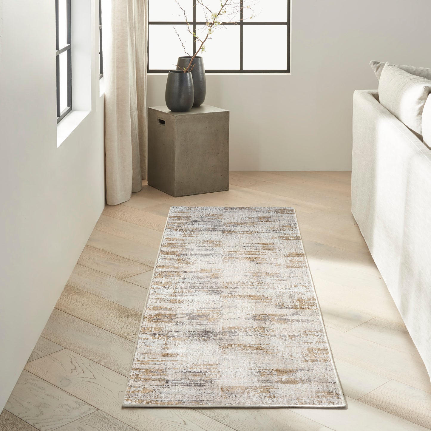 Calvin Klein CK078 Summit 2'2" x 10' Ivory Multicolor Modern Indoor Rug