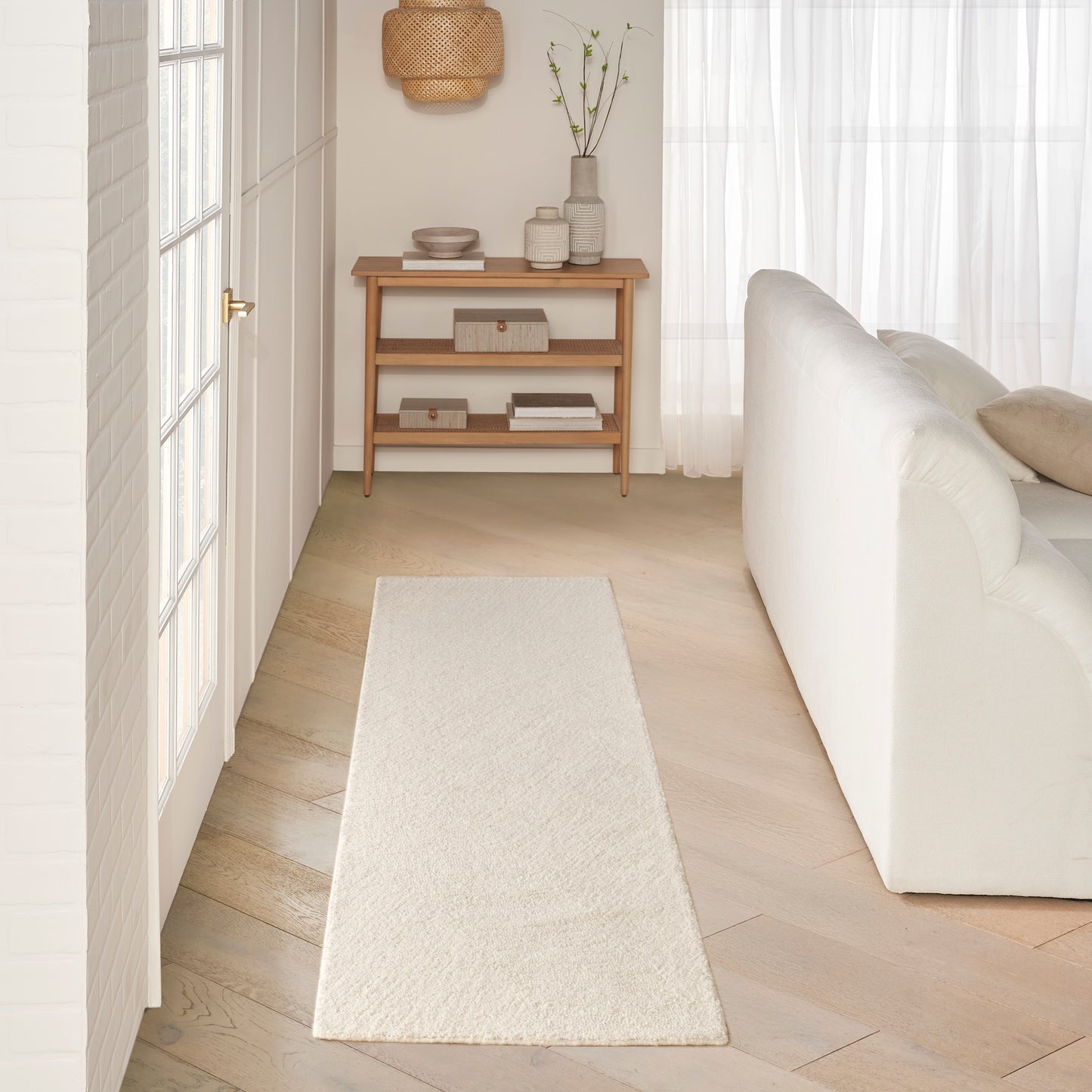 DKNY Pure Angles 2'3" x 7'6" Ivory Modern Indoor Rug