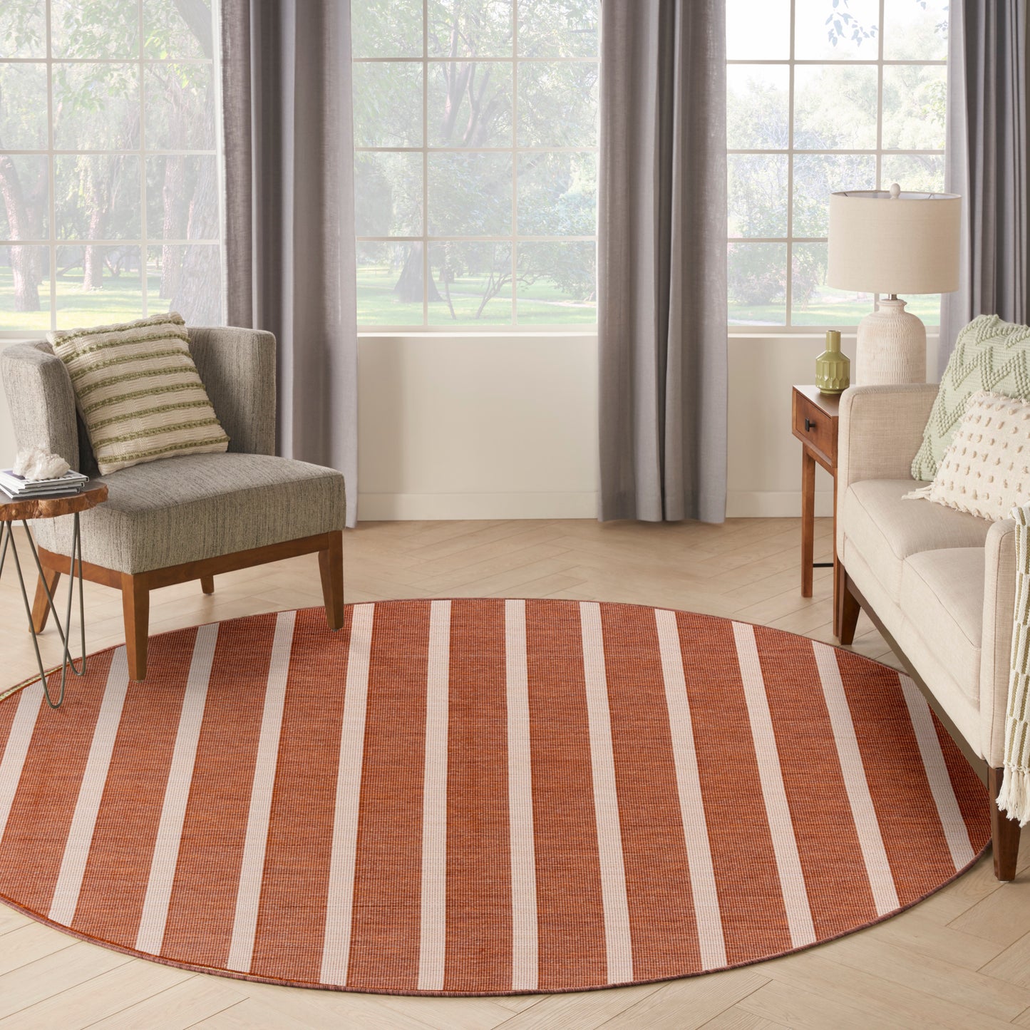 Nourison Positano 6' x Round Terracotta Ivory Modern Rug