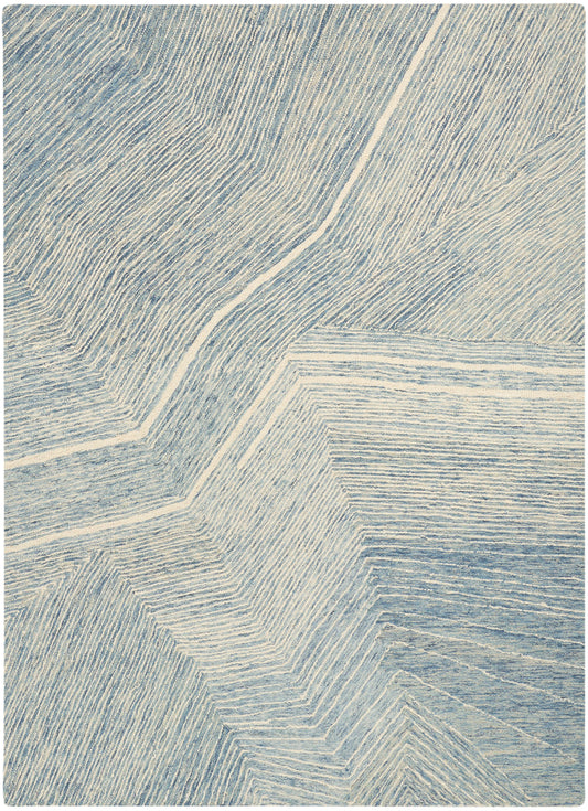 DKNY Pure Angles 5'3" x 7'3" Ivory Blue Modern Indoor Rug