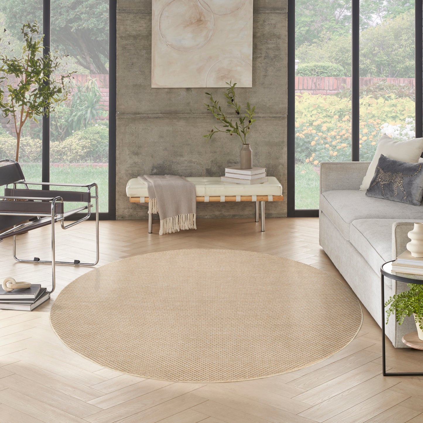 Nourison Tulum 8' x Round Taupe Outdoor Rug