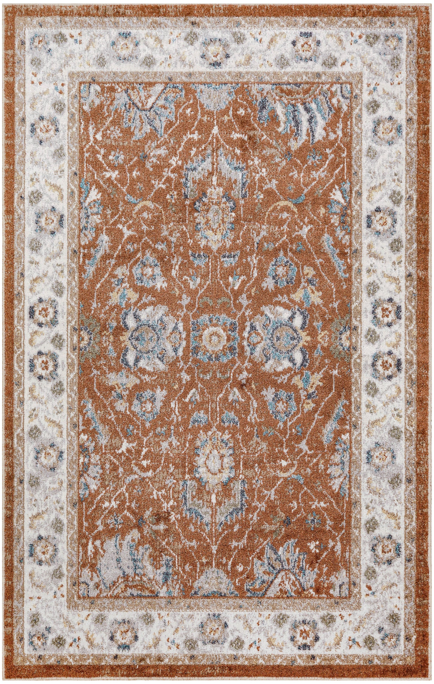 Nourison Astra Machine Washable 3'3" x 5' Rust Ivory Vintage Indoor Rug