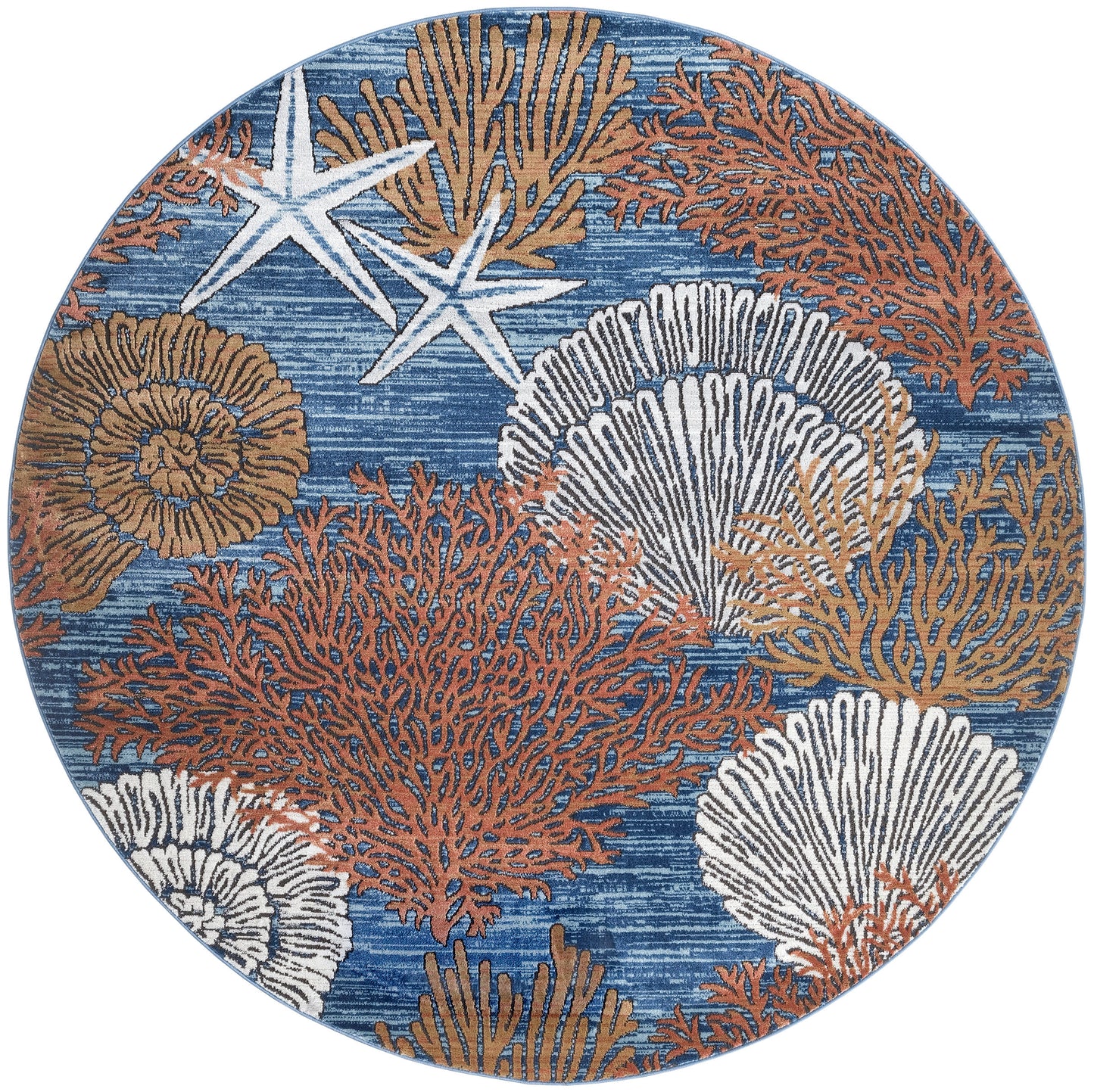 Nourison Seaside 7'10" x Round Blue Multicolor Coastal, Nautical & Beach Indoor Rug