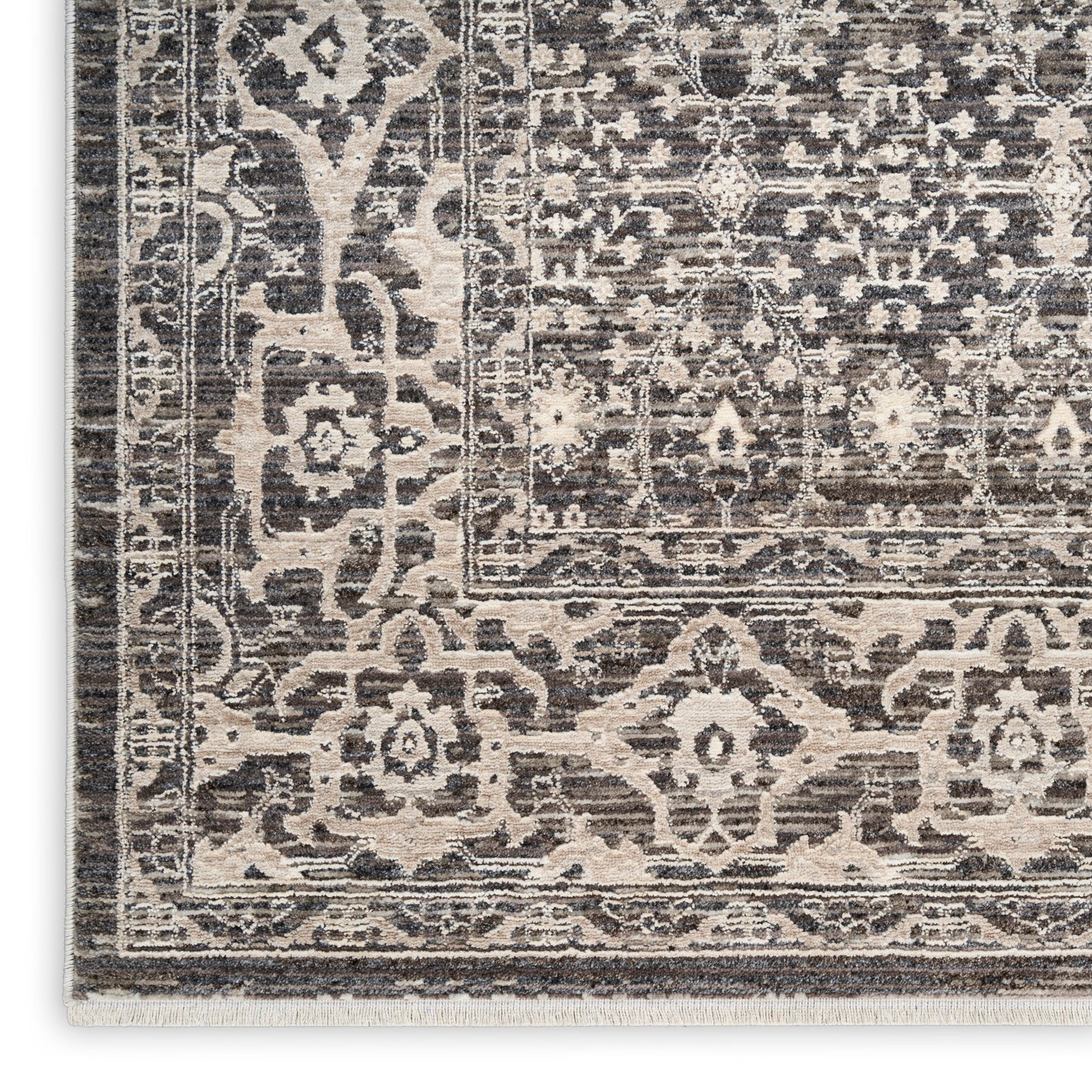 Nourison Shadows 2'2" x 10' Charcoal Ivory Vintage Indoor Rug