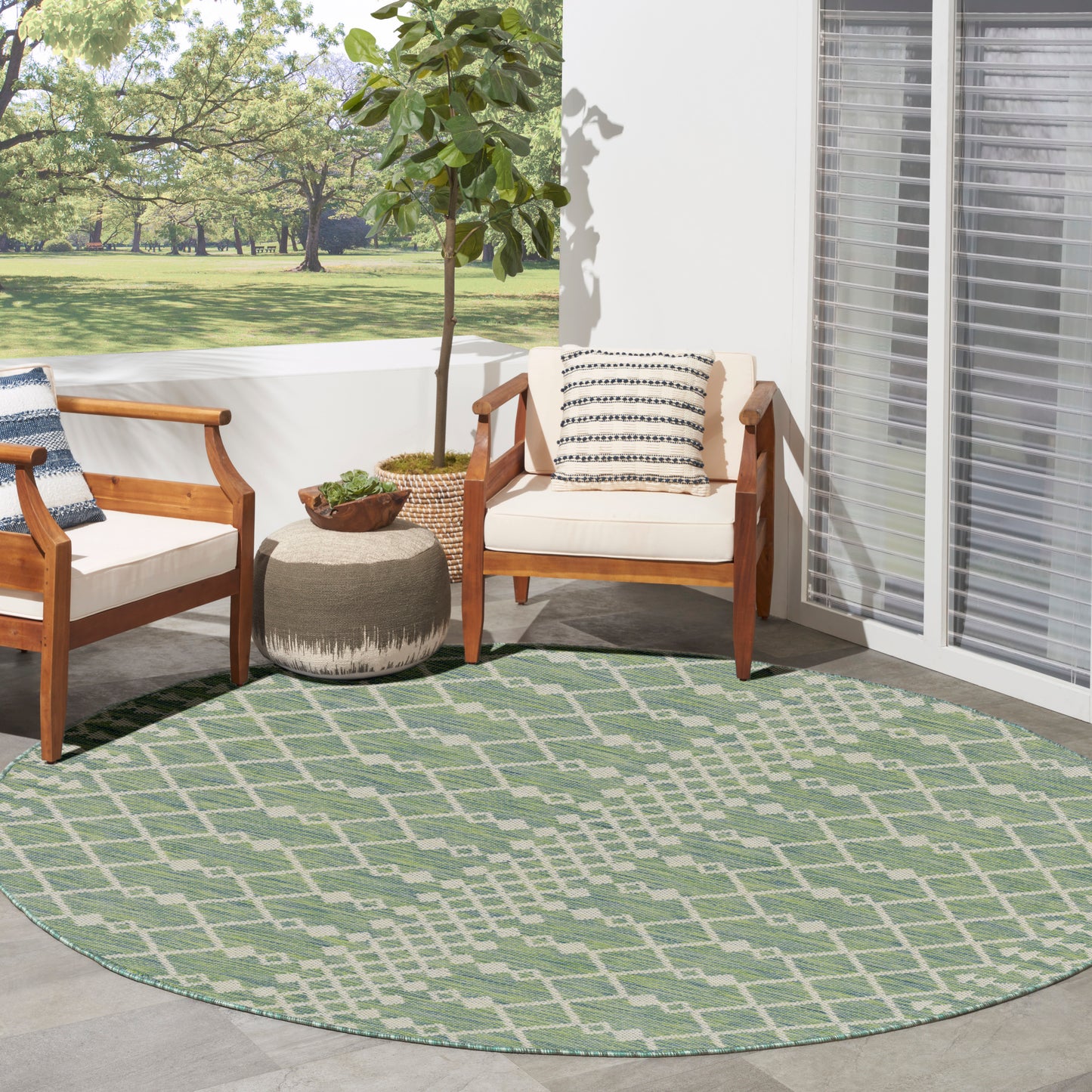 Nourison Positano 8' x Round Blue Green Modern Rug