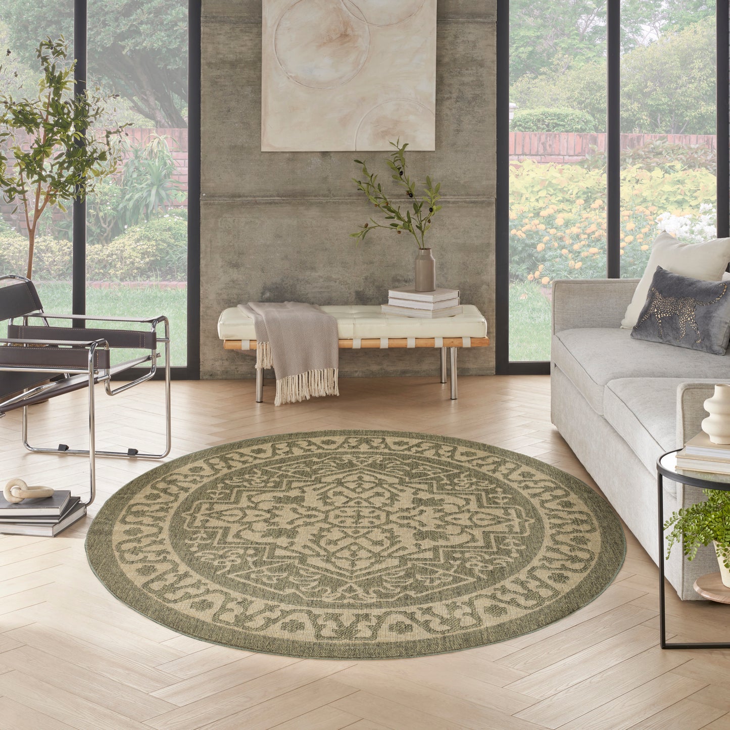 Nourison Tulum 8' x Round Olive Outdoor Rug