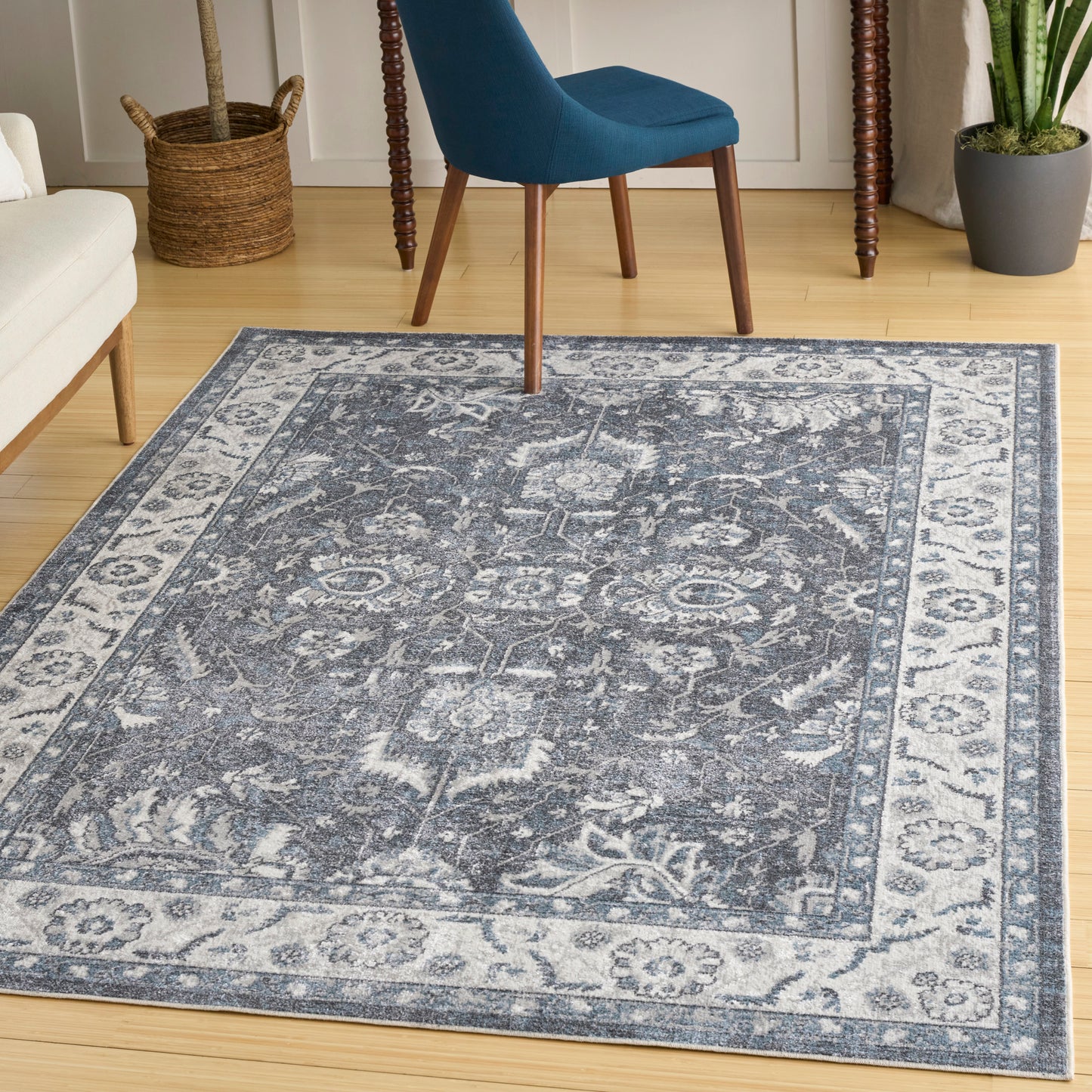 Nourison Astra Machine Washable 4' x 6' Slate Vintage Indoor Rug