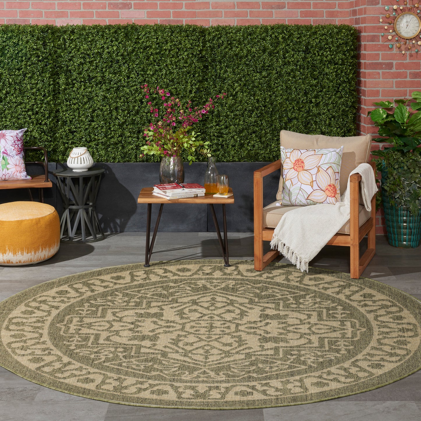 Nourison Tulum 8' x Round Olive Outdoor Rug