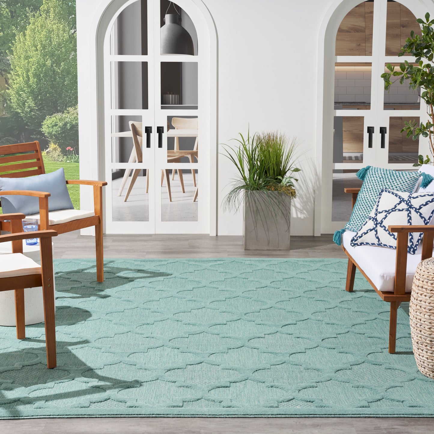 Nourison Easy Care 9' x 12' Aqua Teal Modern Rug