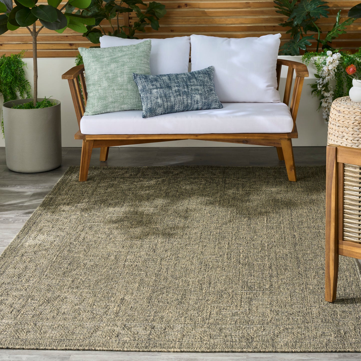 Nourison Tulum 5'3" x 7' Olive Outdoor Rug