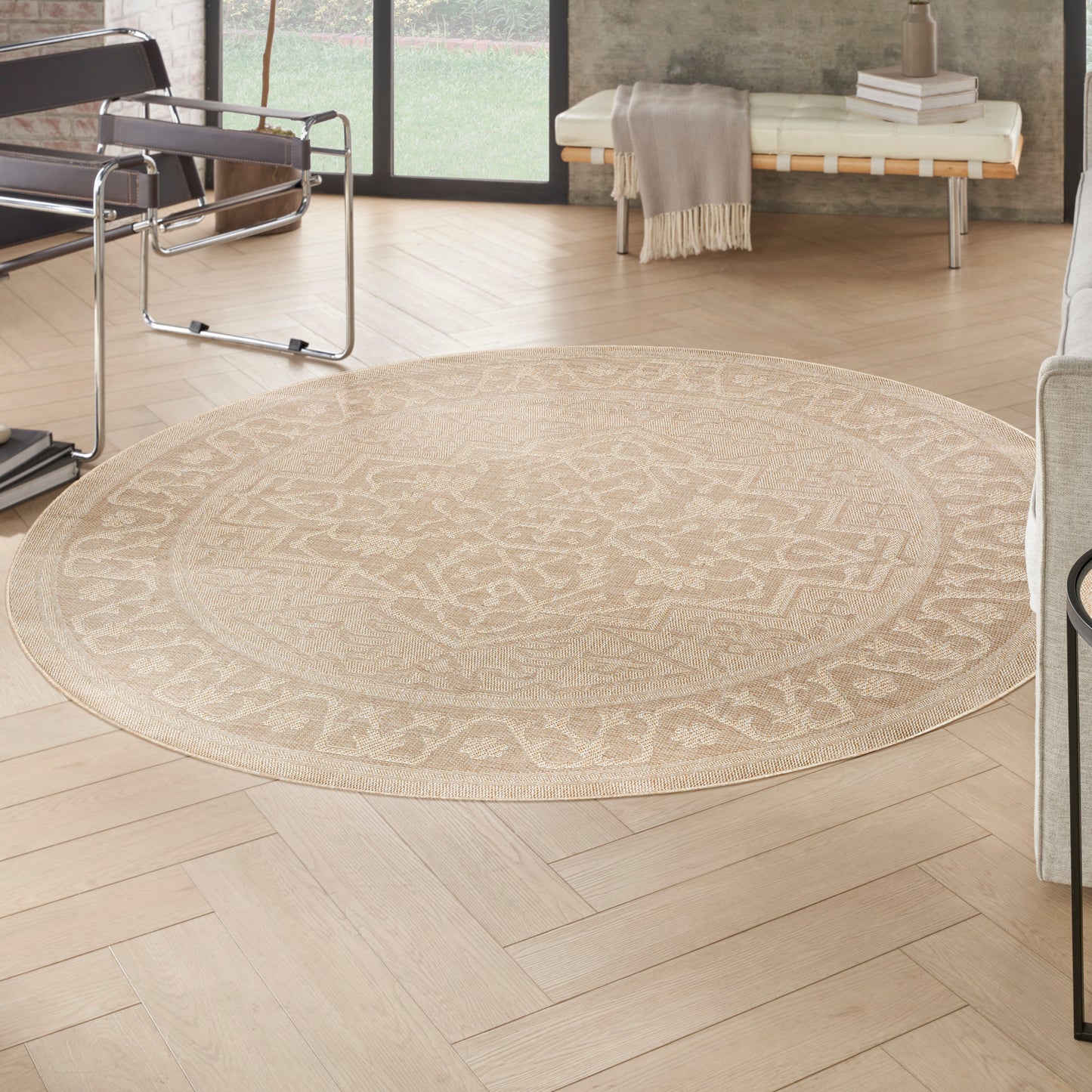 Nourison Tulum 8' x Round Cream Outdoor Rug