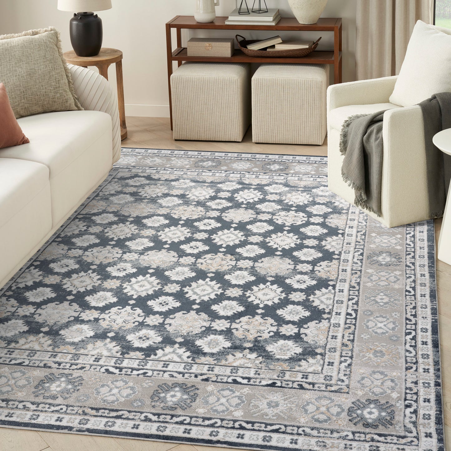 Nourison Dekor 7'10" x 9'10" Grey Navy Vintage Indoor Rug