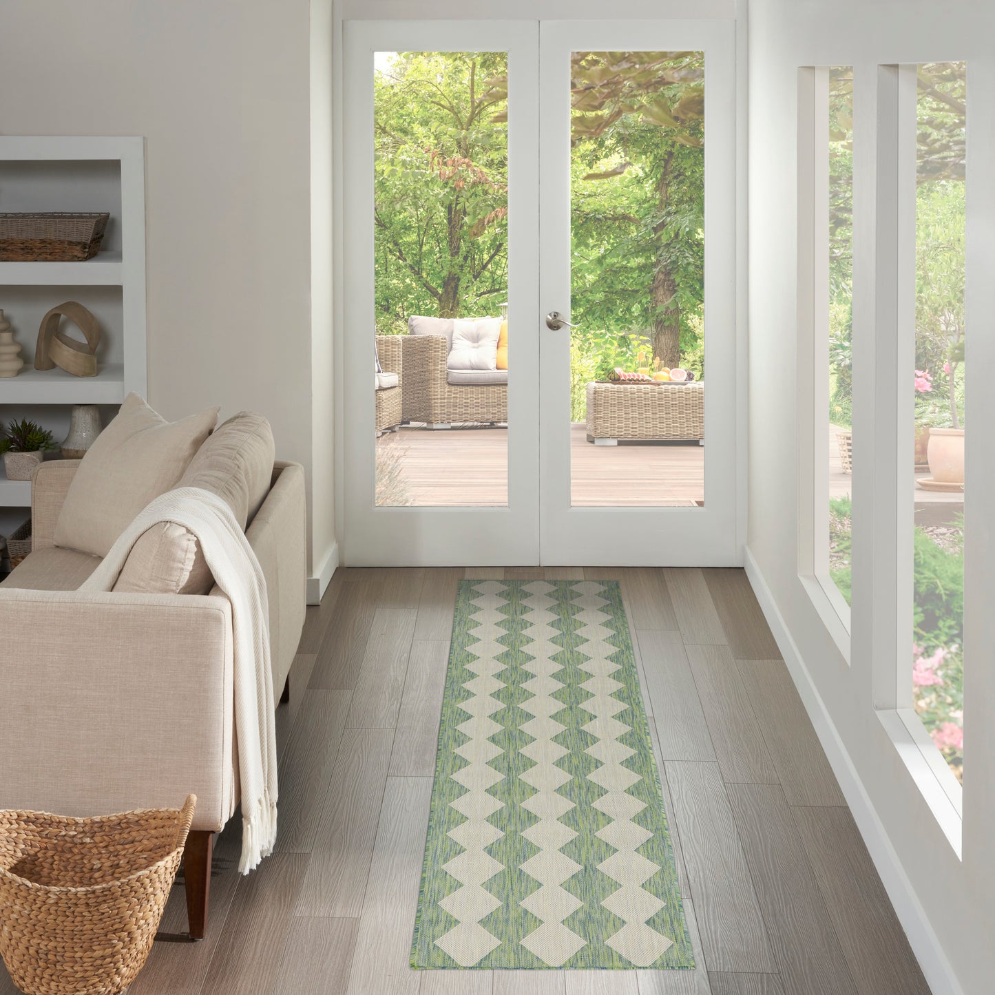 Nourison Positano 2'2" x 12' Blue Green Modern Rug
